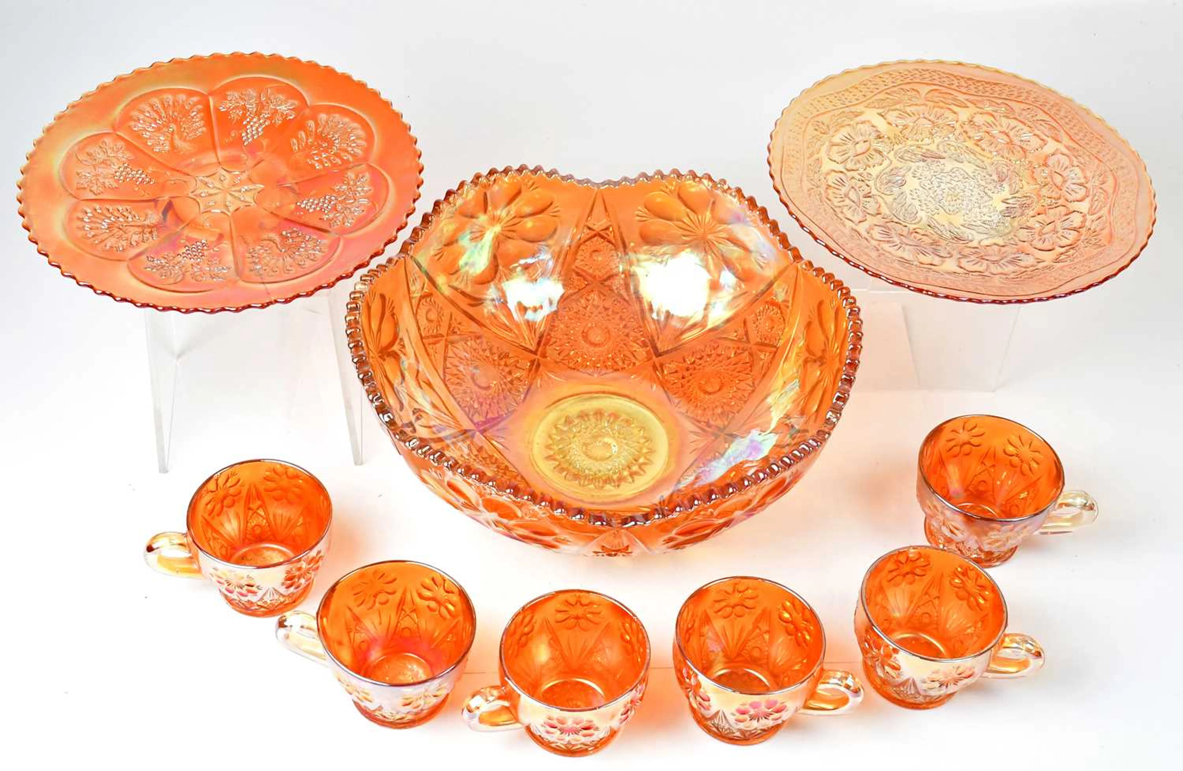 A colllection of Carnival glass