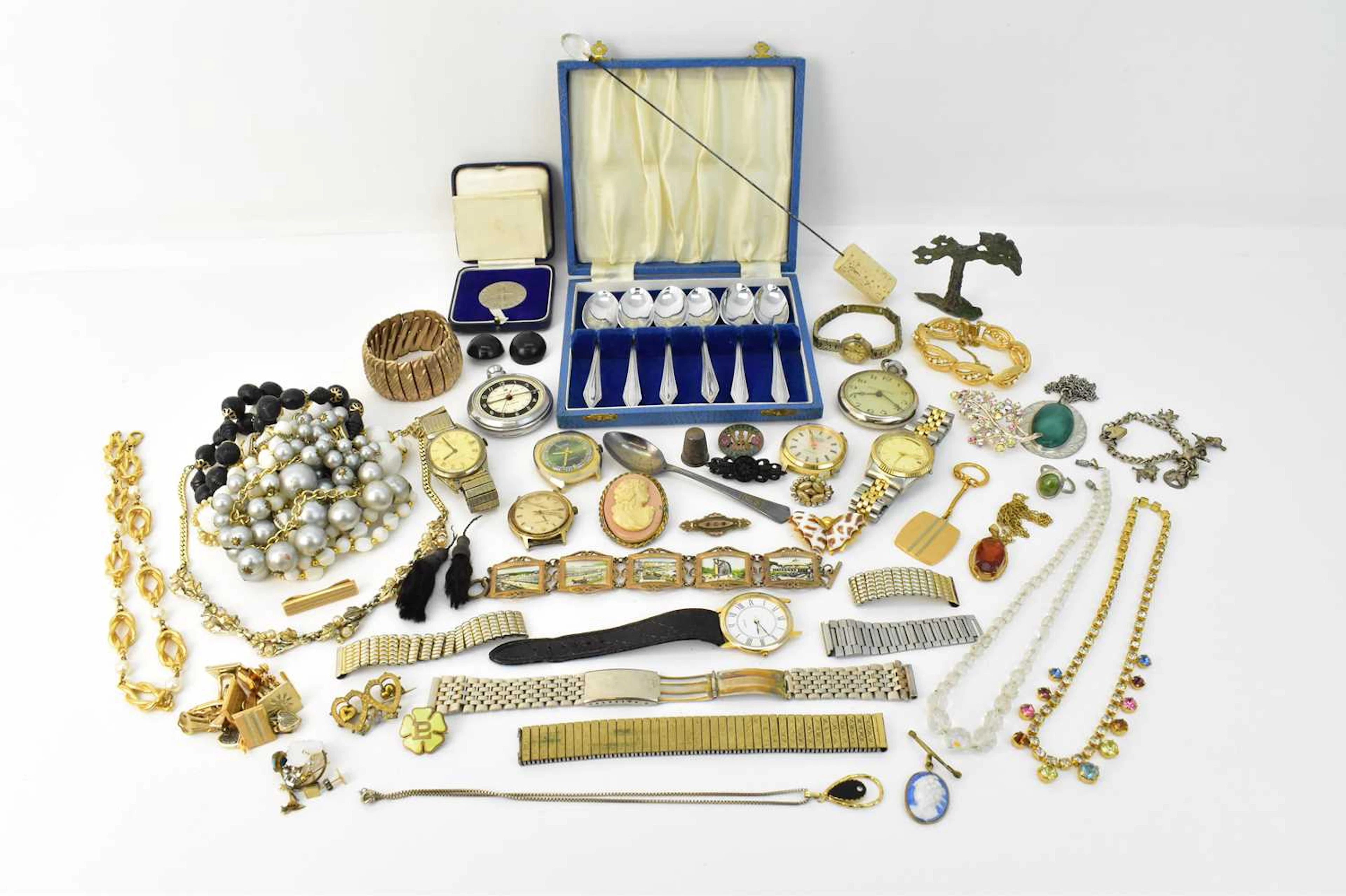Various items of costume jewellery including pocket watches