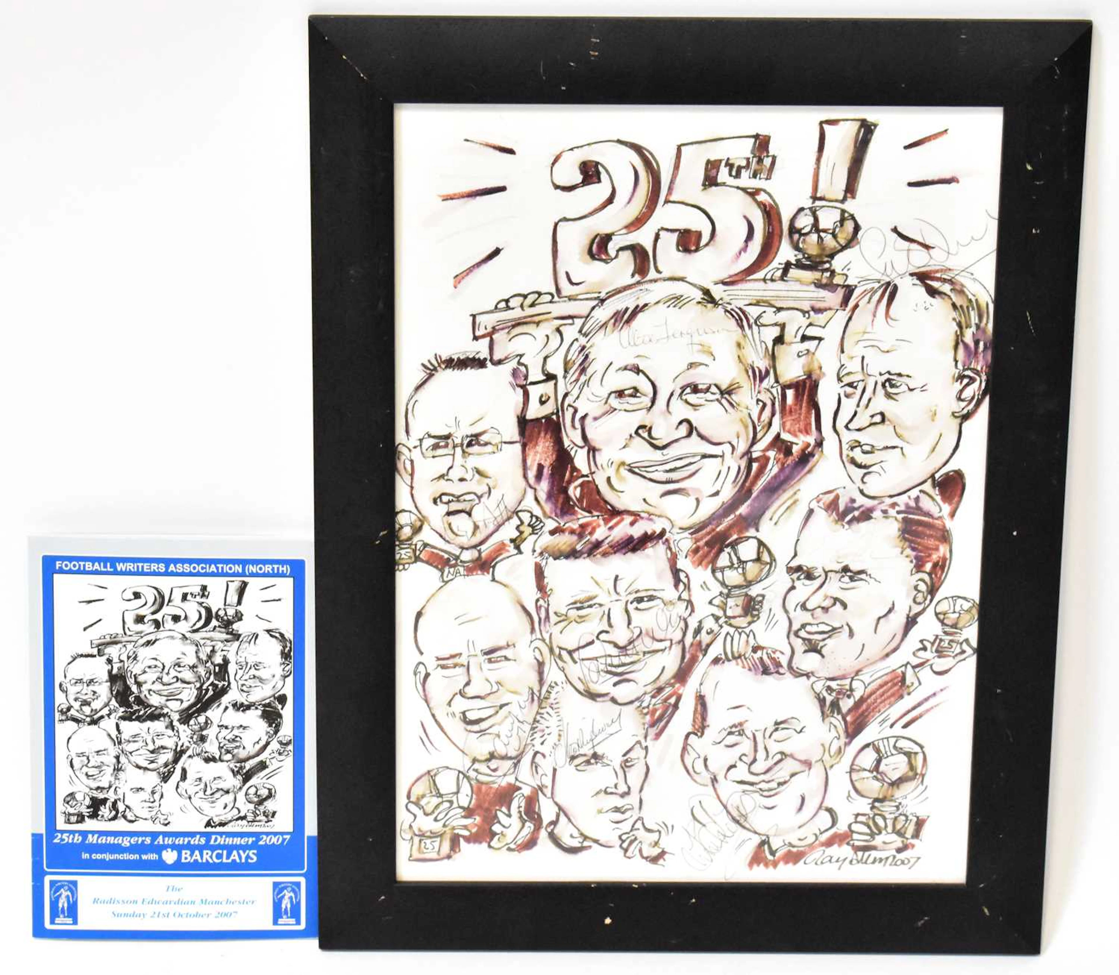 A signed cartoon of football managers from an FWA North...