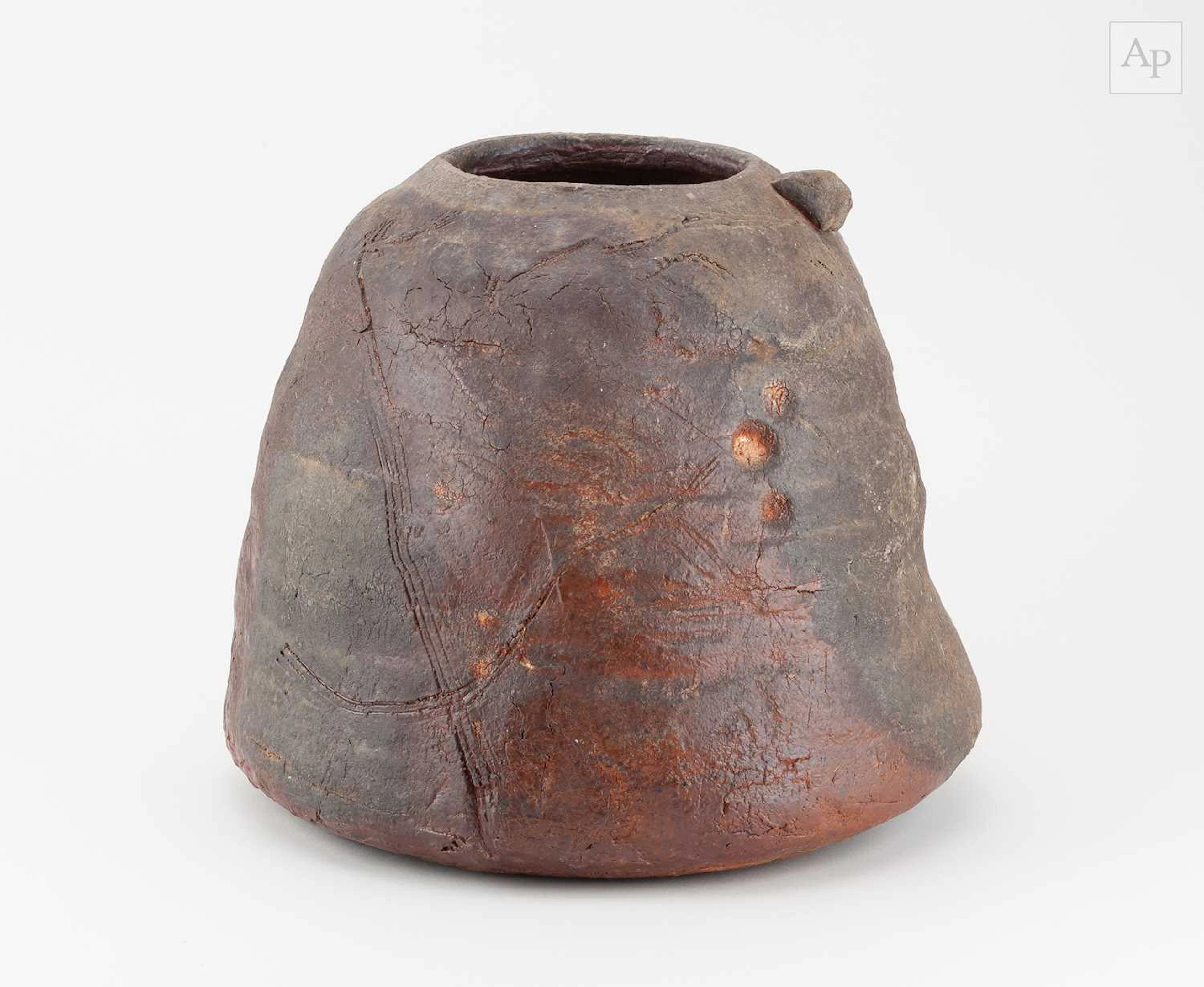 CHARLES BOUND (born 1939); a wood fired stoneware vessel covered in ash glaze