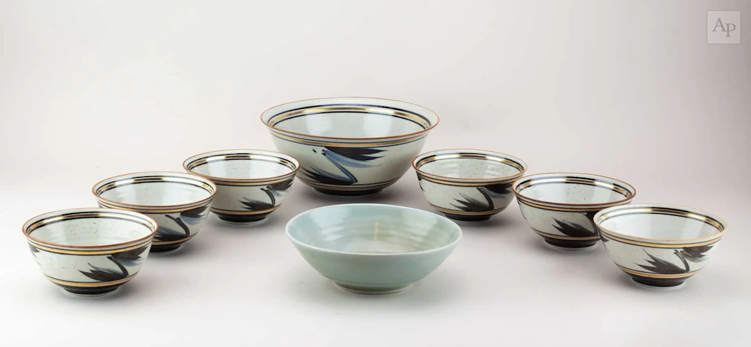 DEREK EMMS (1929-2004); a porcelain bowl covered in...