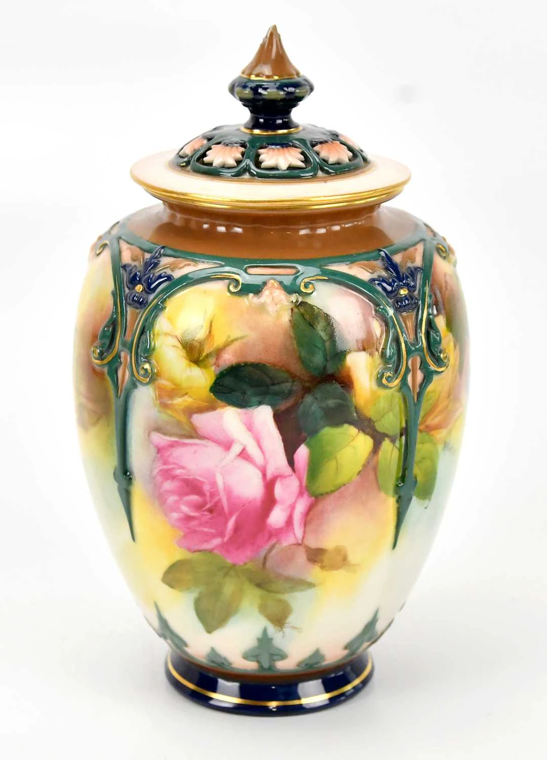 A WATKINS FOR ROYAL WORCESTER; a hand painted lidded jar