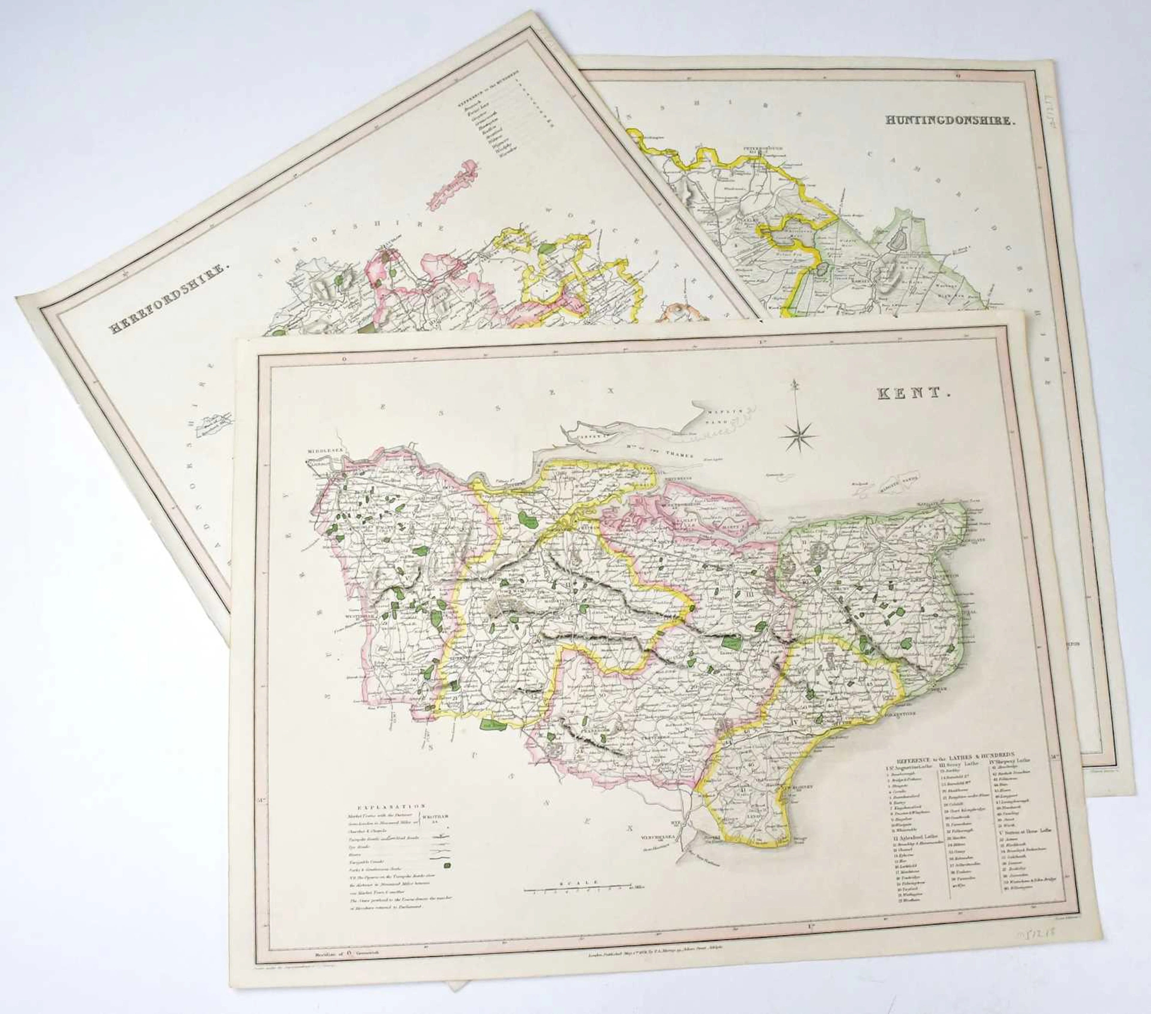 Sixteen mid-19th century hand-coloured maps