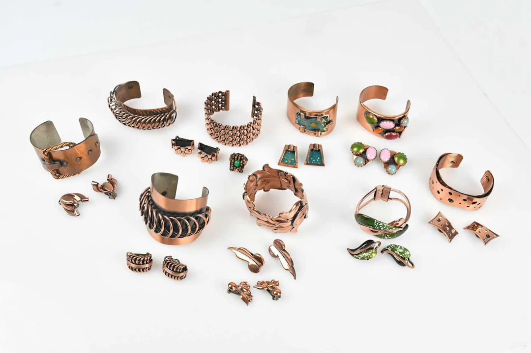 RENOIR; nine mid century and Matisse line copper bracelets and cuffs