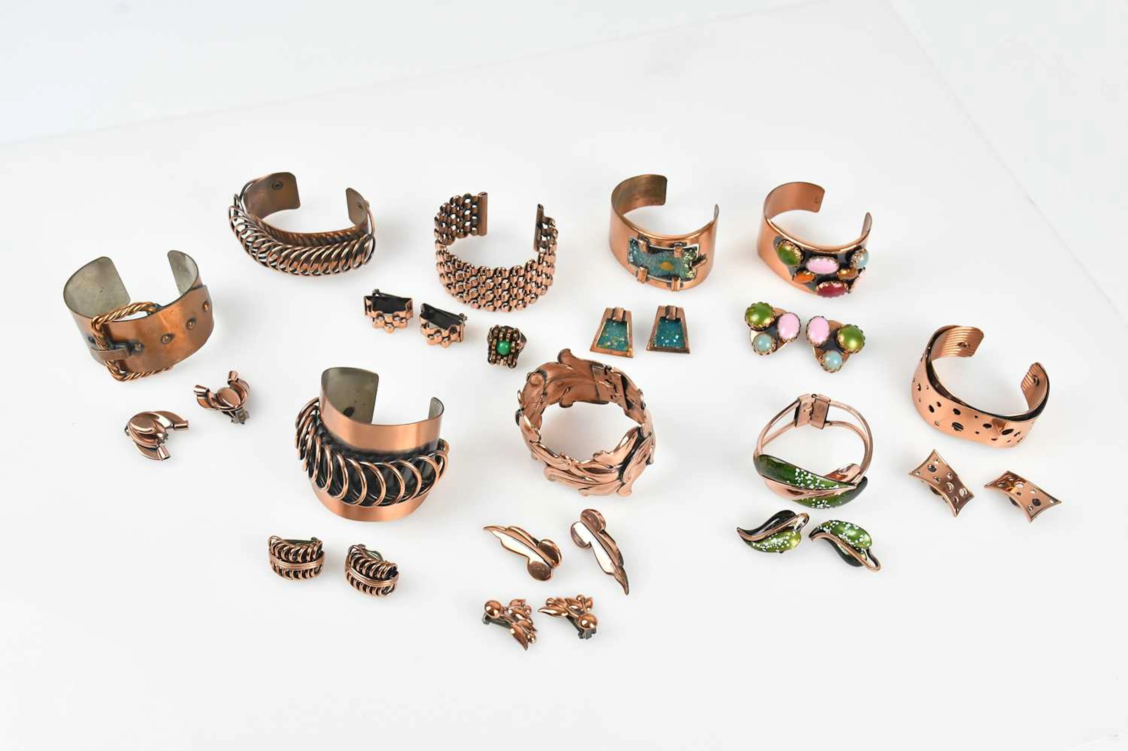 RENOIR; nine mid century and Matisse line copper bracelets and cuffs