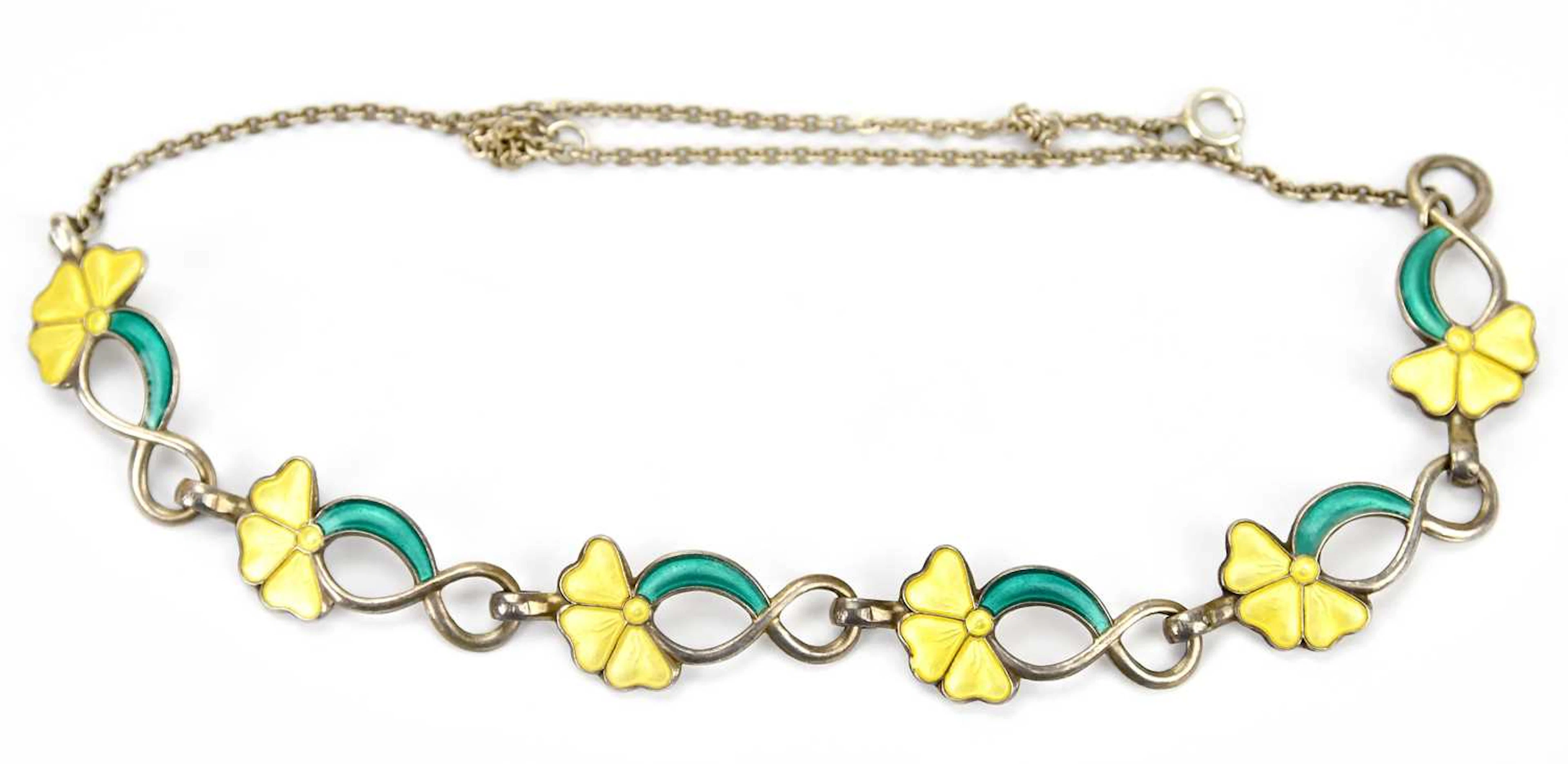 A Norwegian sterling silver and enamel floral necklace