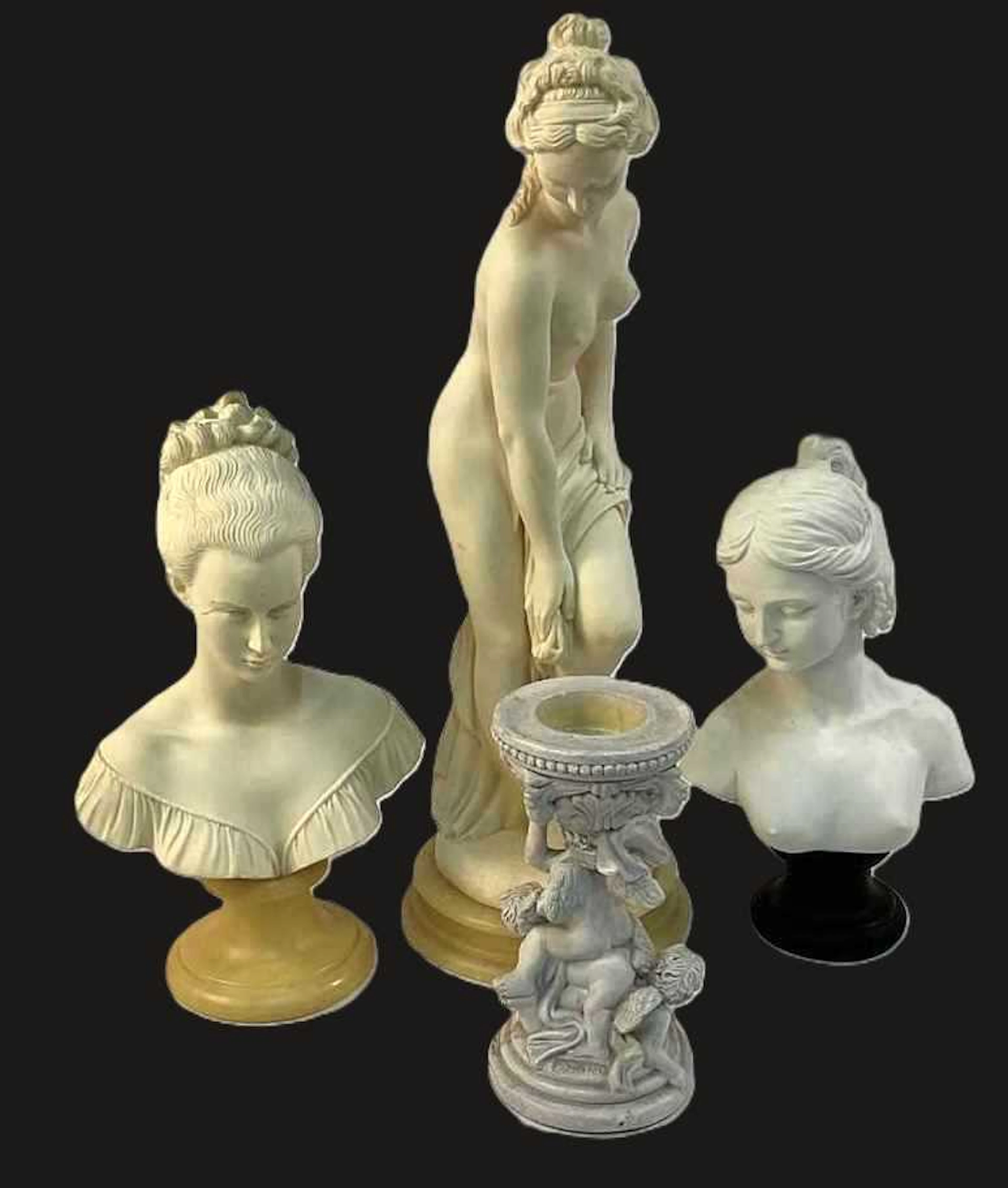 Four alabaster and resin sculptures