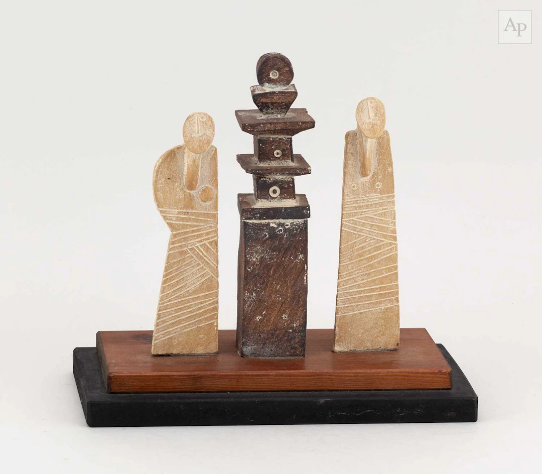 JOHN MALTBY (1936-2020); 'Two Figures and an Obelisk'