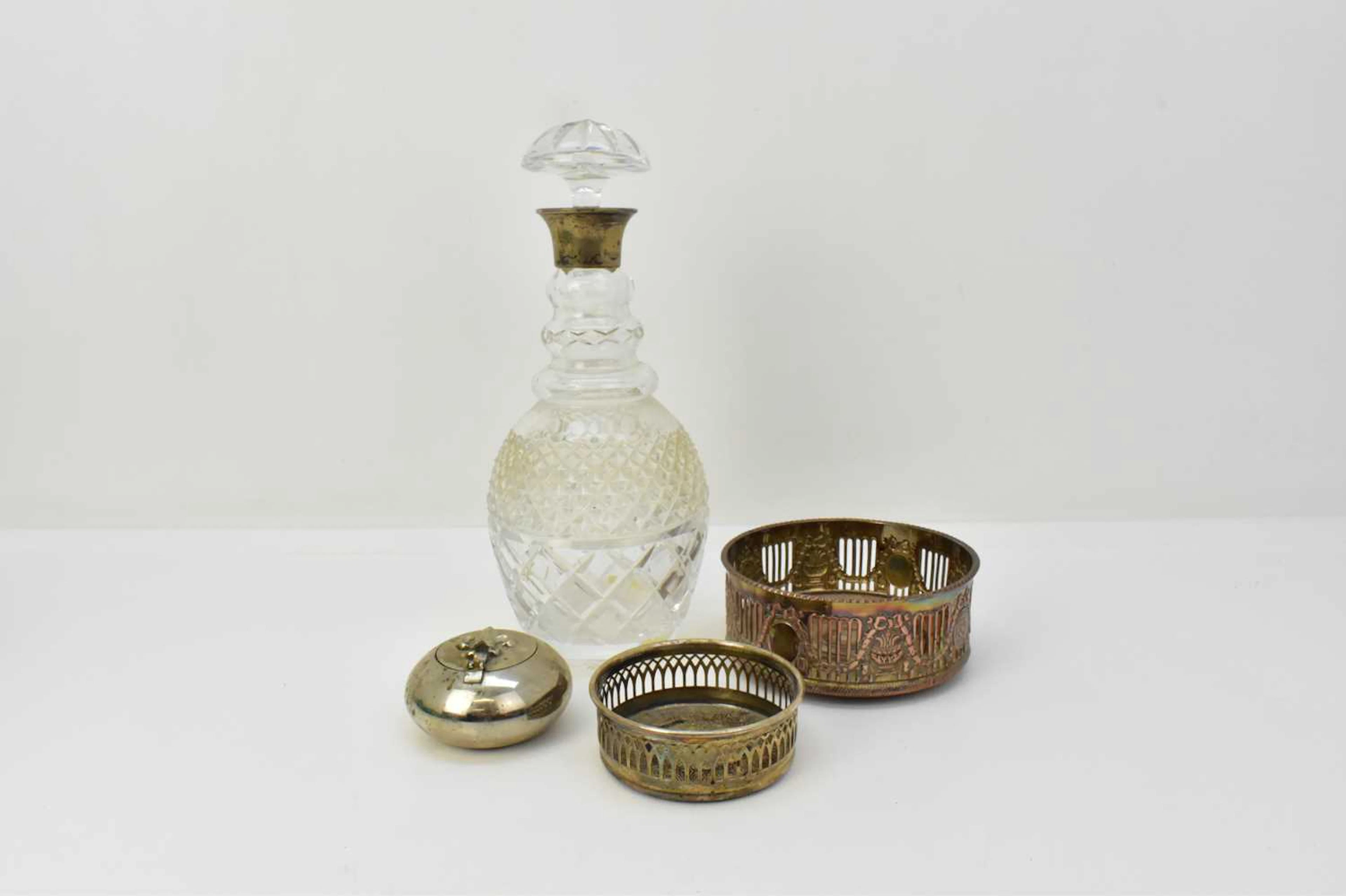 A large cut glass crystal decanter