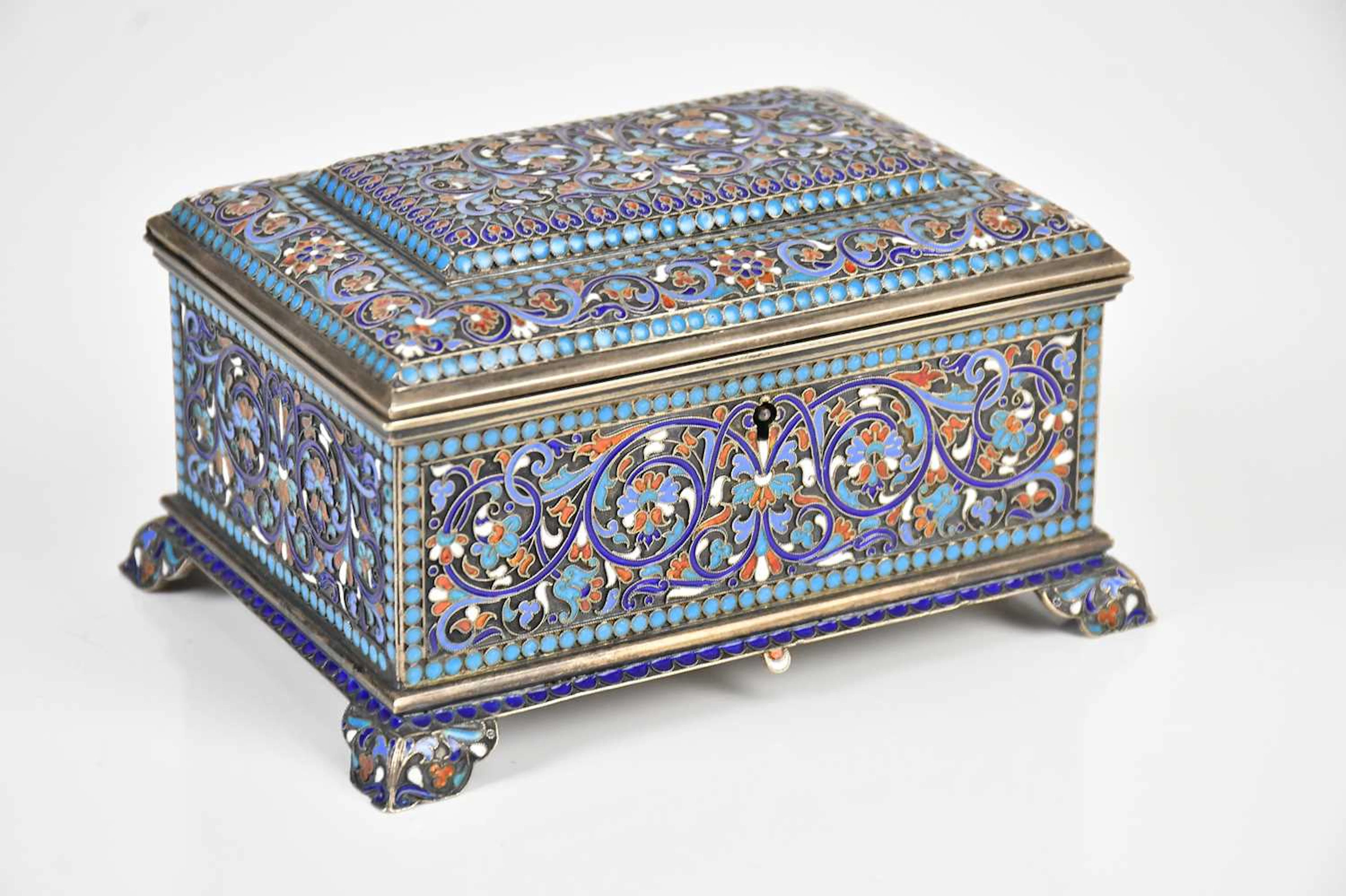 A Russian silver and enamel casket