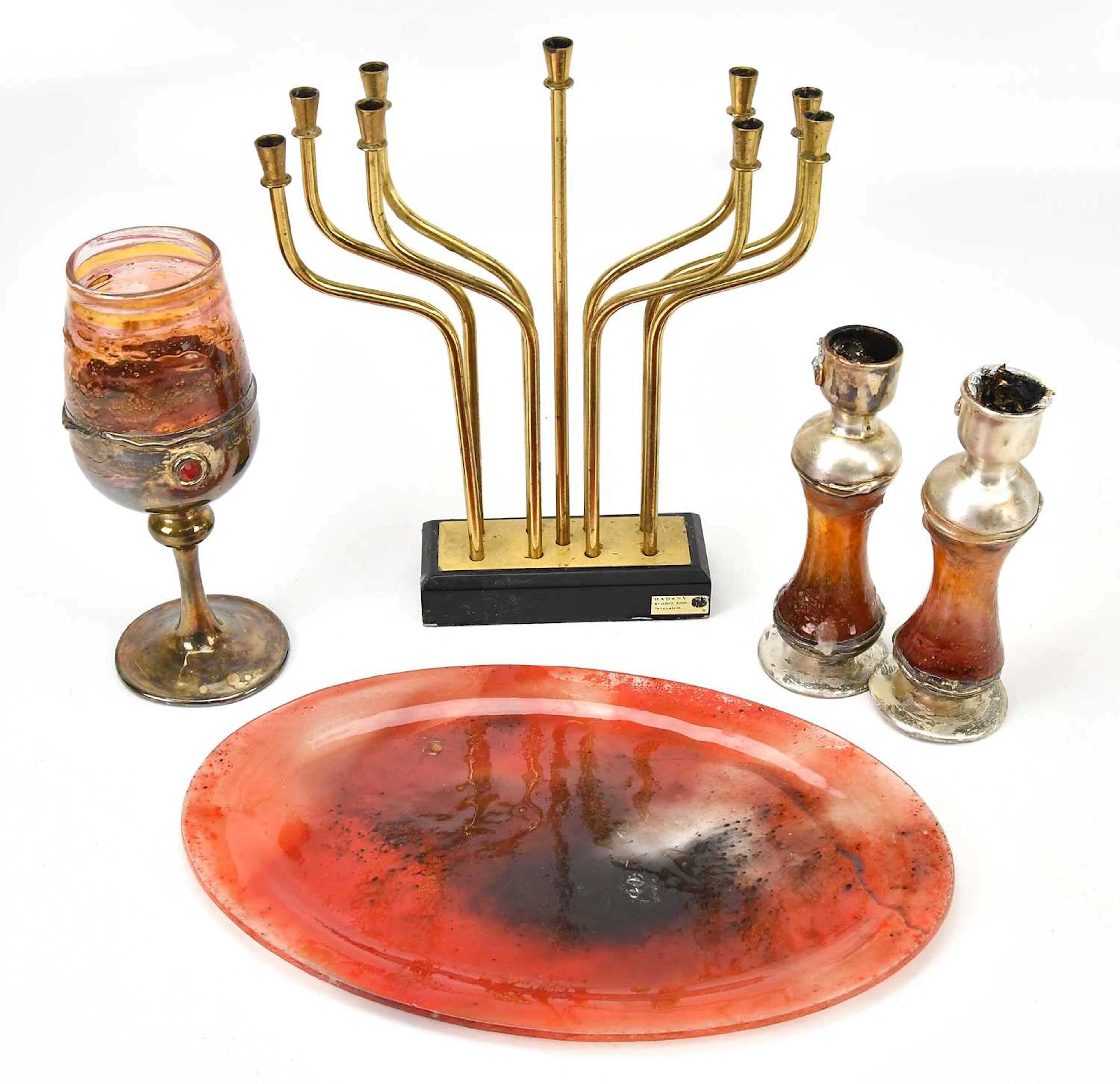 A sterling silver mounted glass with internal mottled decoration