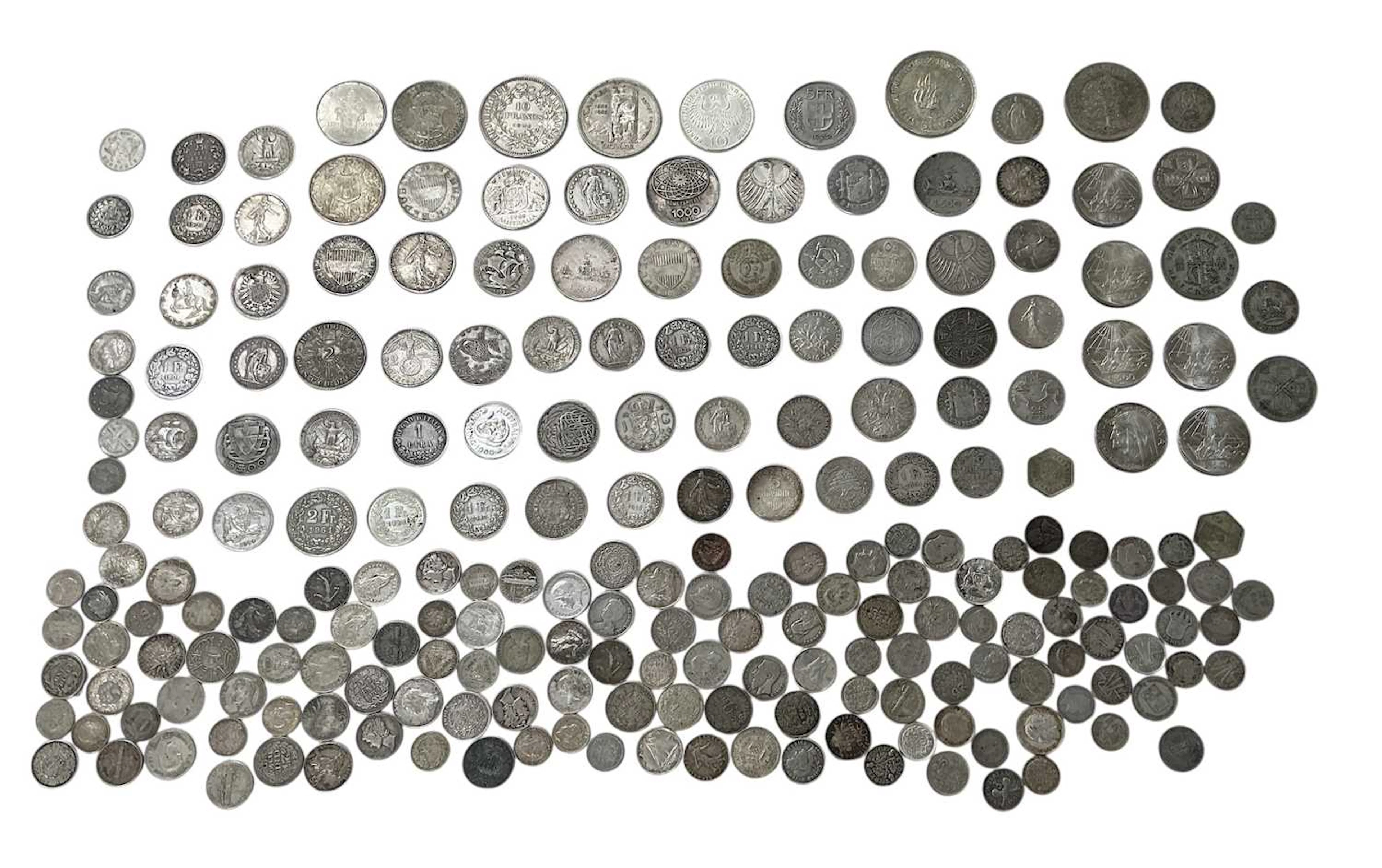 A large quantity of assorted all world silver coins of various silver content