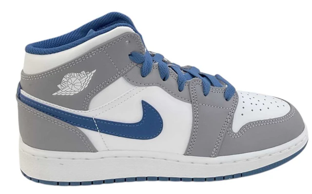 AIR JORDAN; a pair of Air Jordan 1 Mid cement grey-white/true blue trainers