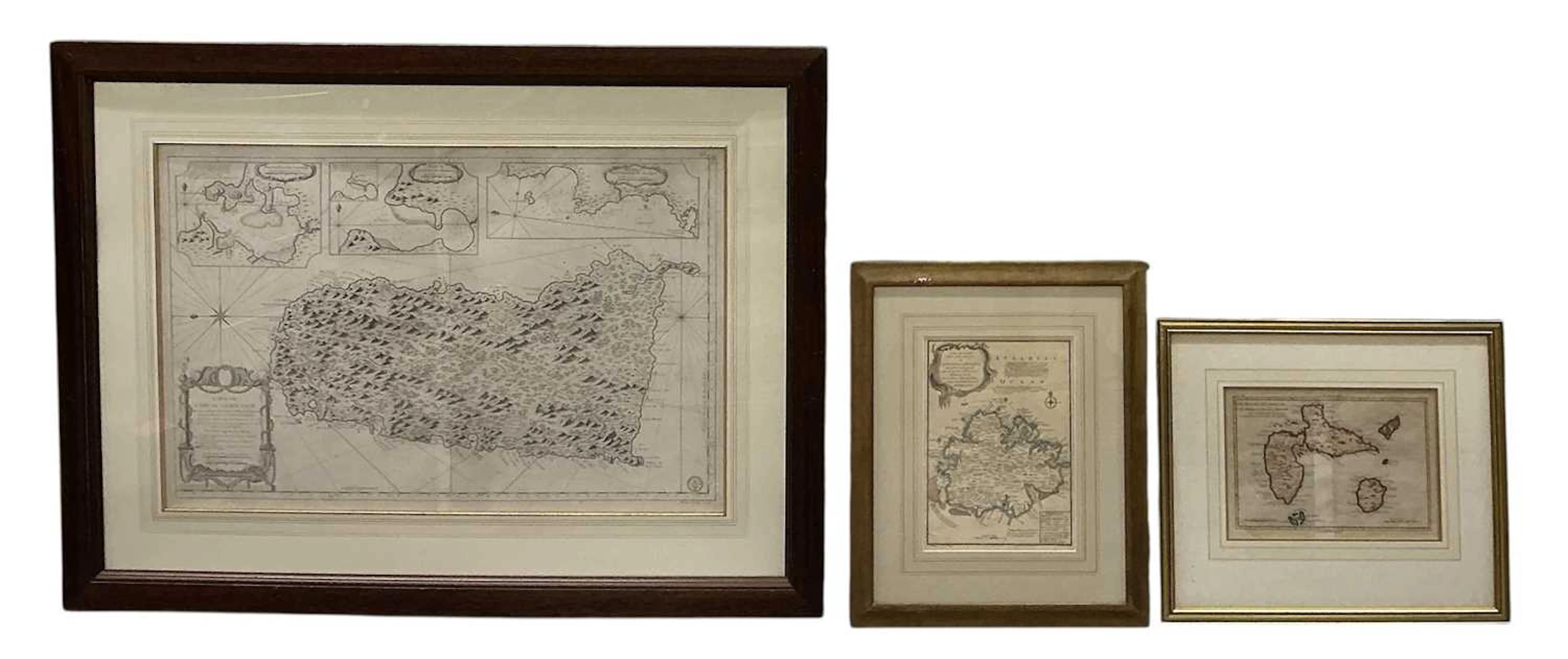 Three 18th century maps of islands in the Caribbean