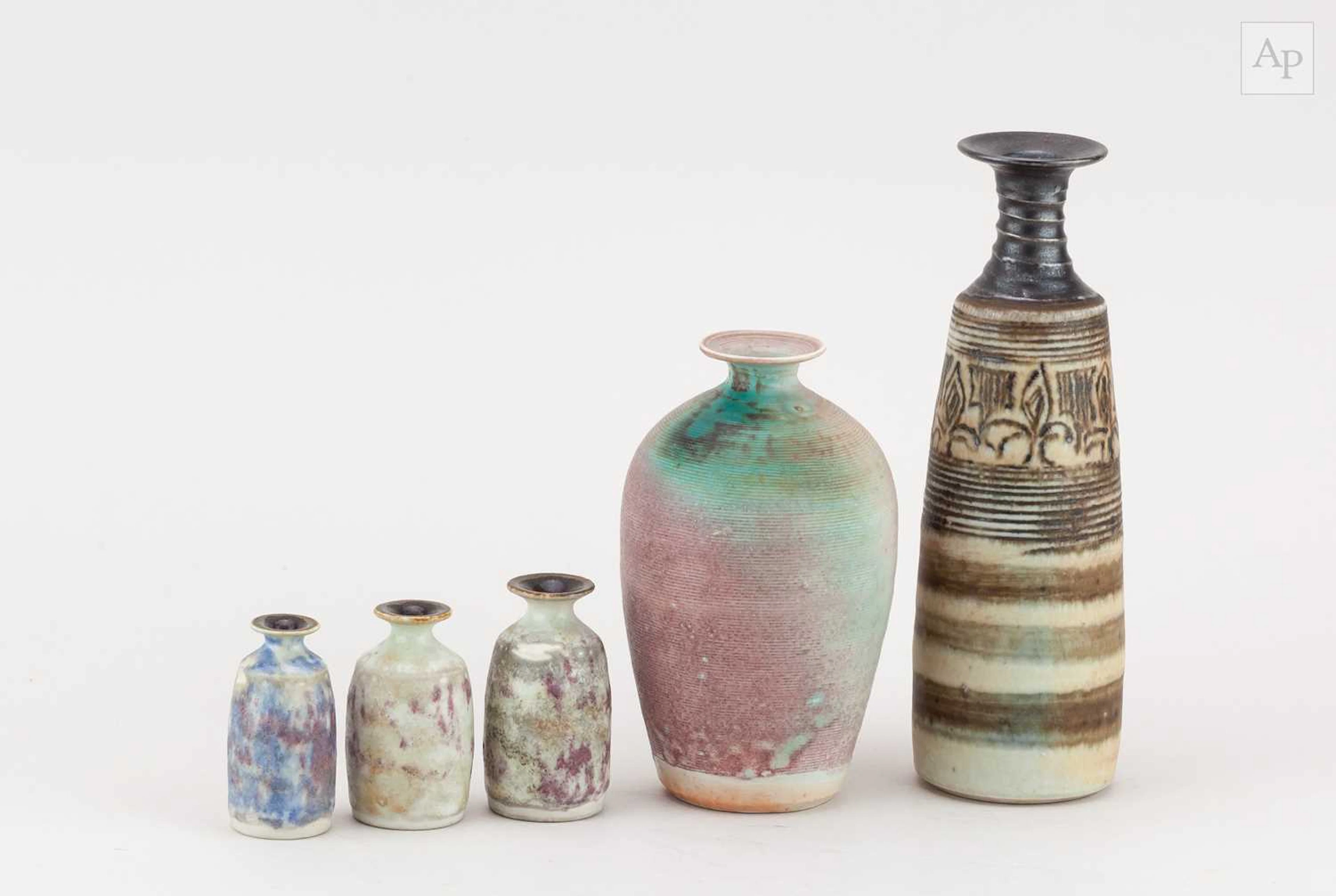 MARY RICH (1940-2022); a porcelain bottle with banded decoration
