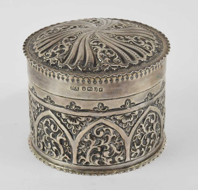 ATKIN BROS; a Victorian hallmarked silver circular lidded pot