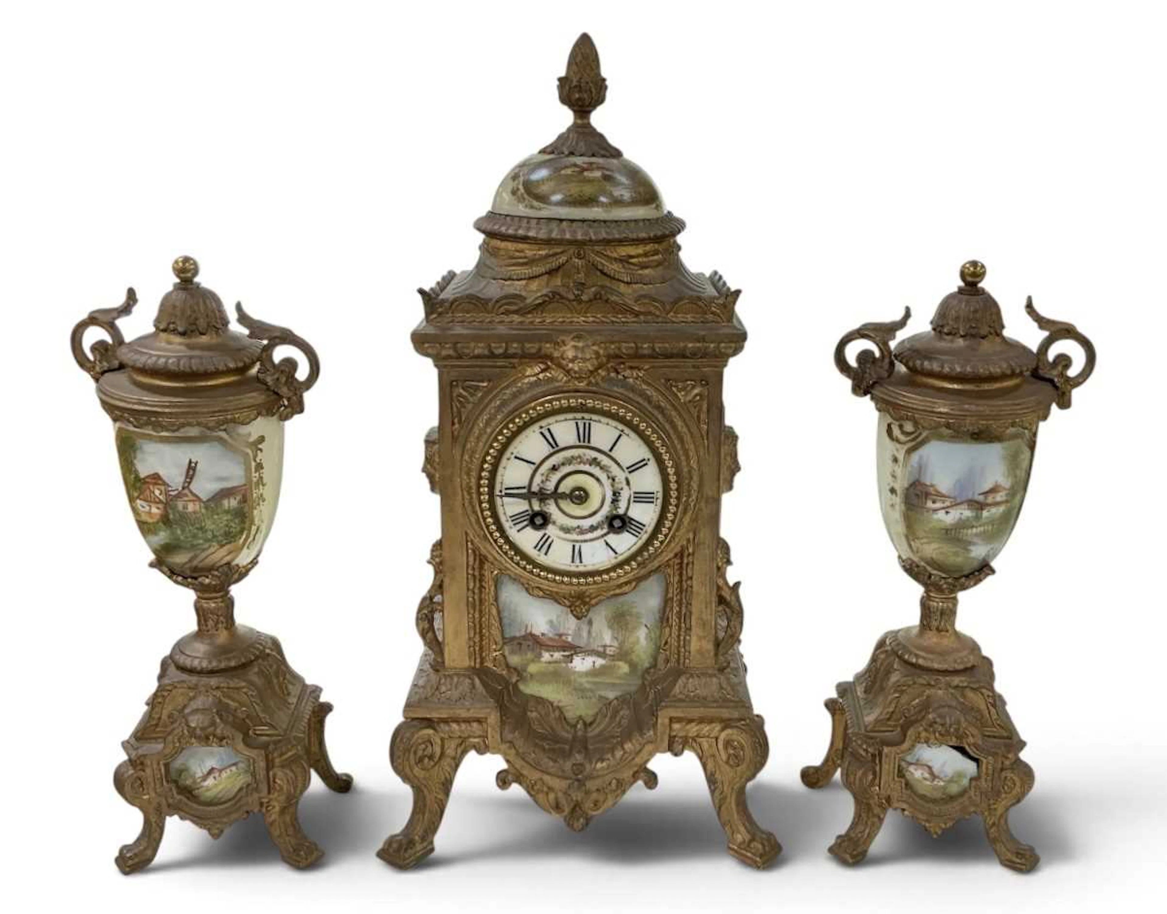 A late 19th century French gilt metal ormolu hand painted...