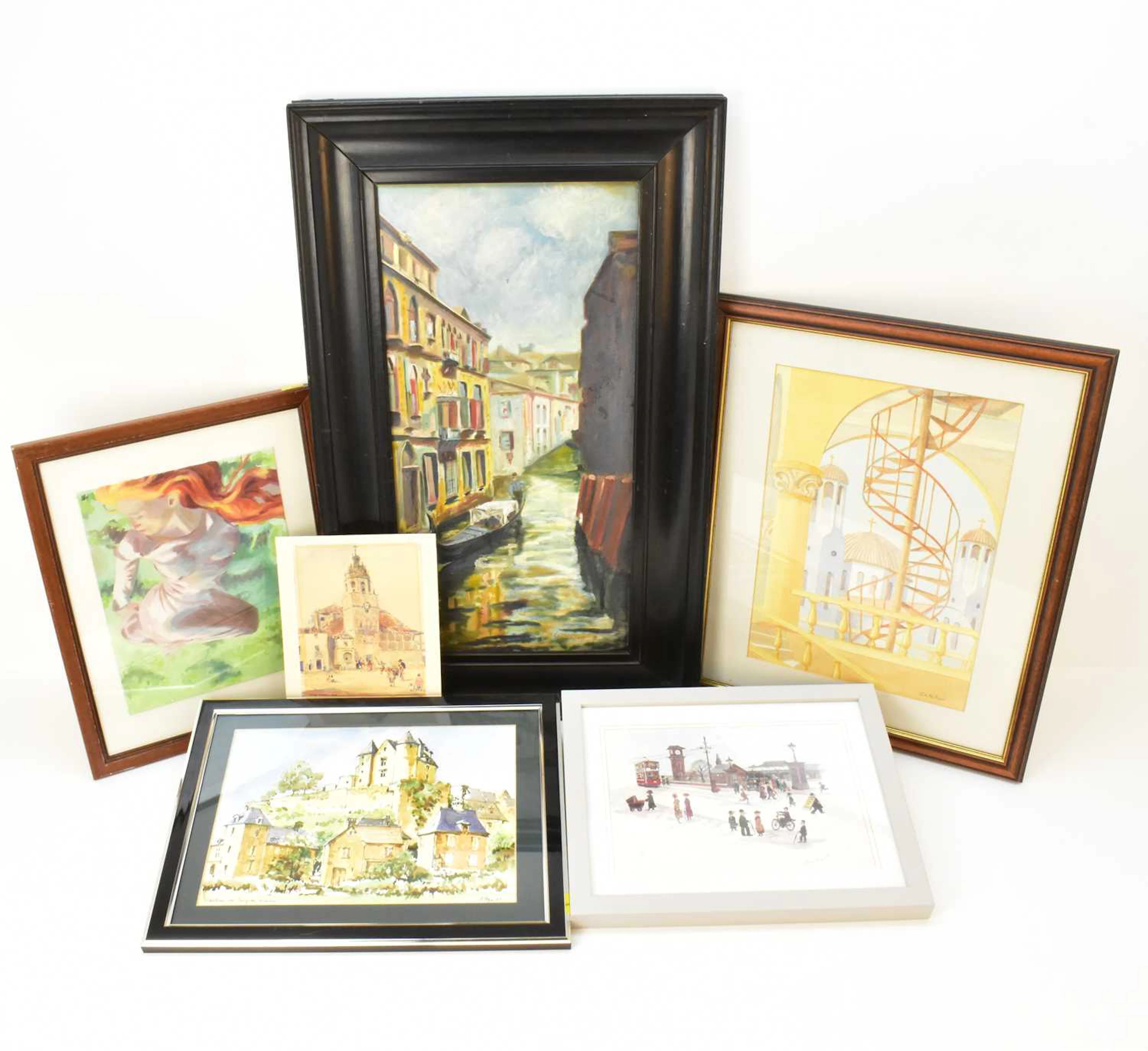 Six various paintings comprising an oil on canvas...