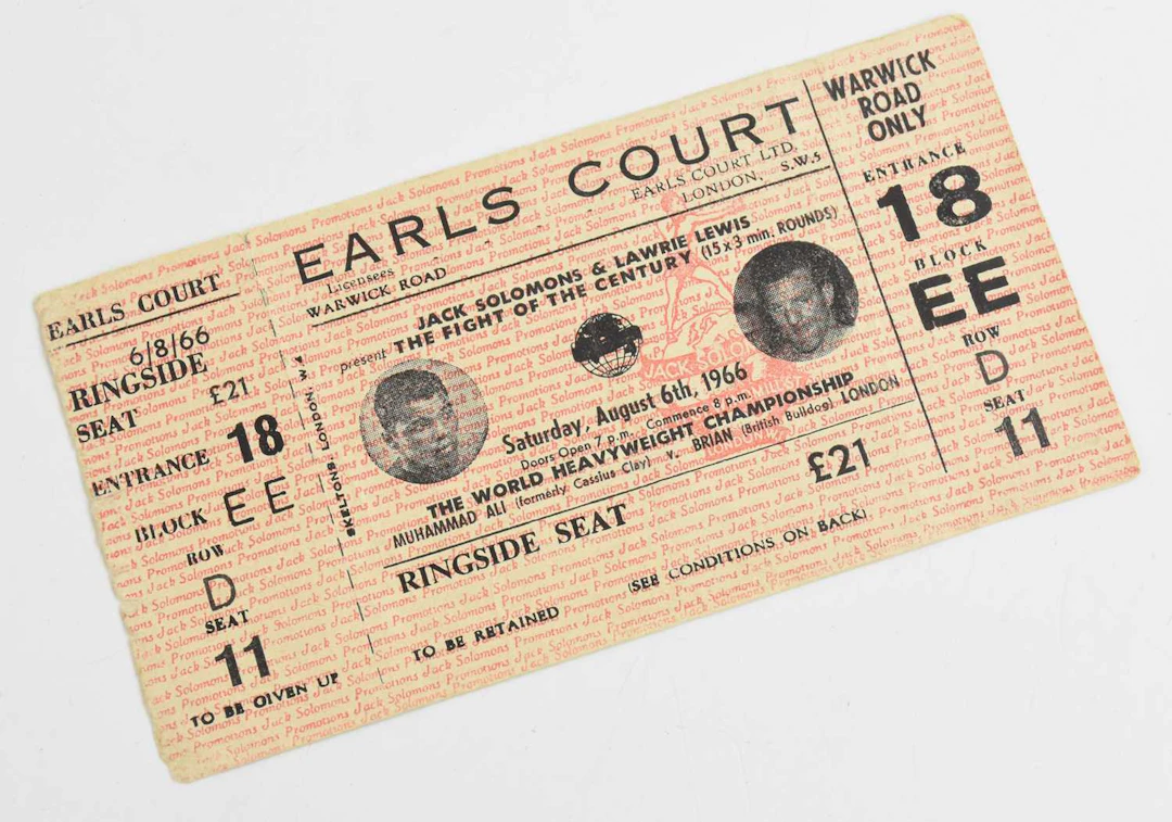 BOXING INTEREST; an original ticket Muhammad Ali vs Brian (British Bulldog)