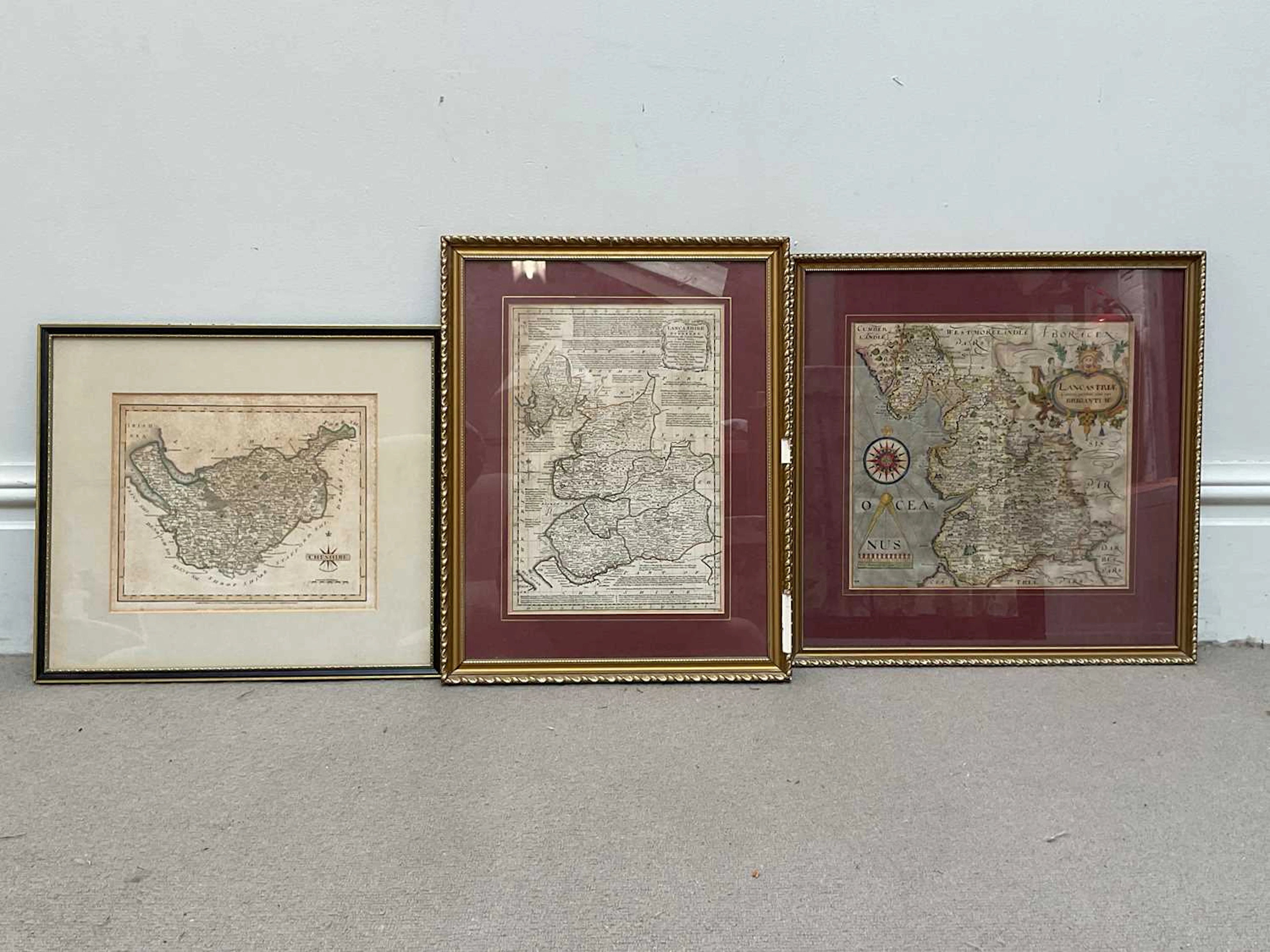 EMANUEL BOWEN; an 18th century hand tinted map of Lancashire
