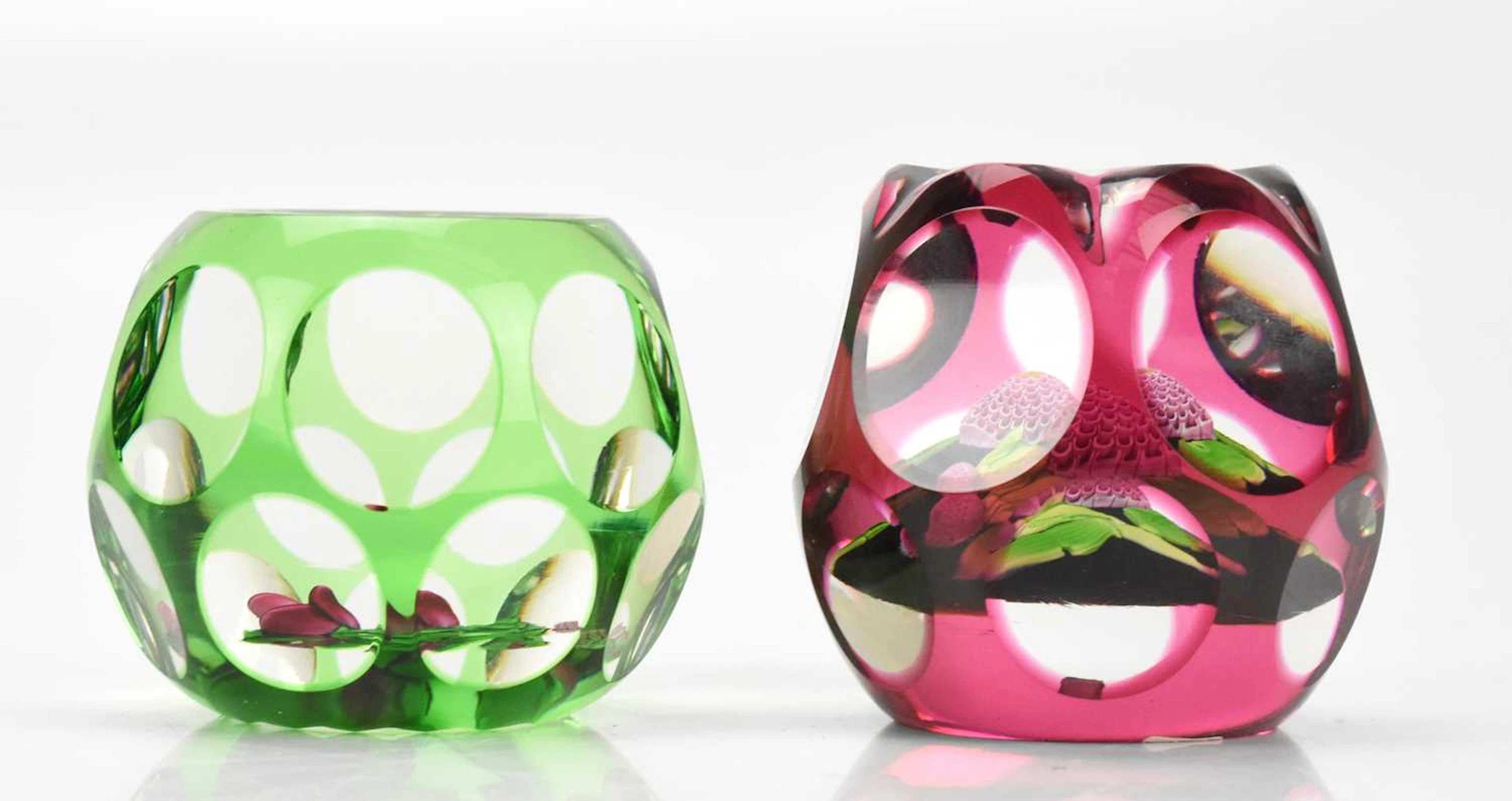 PERTHSHIRE; a faceted 1982 Pompom paperweight and a 1980...