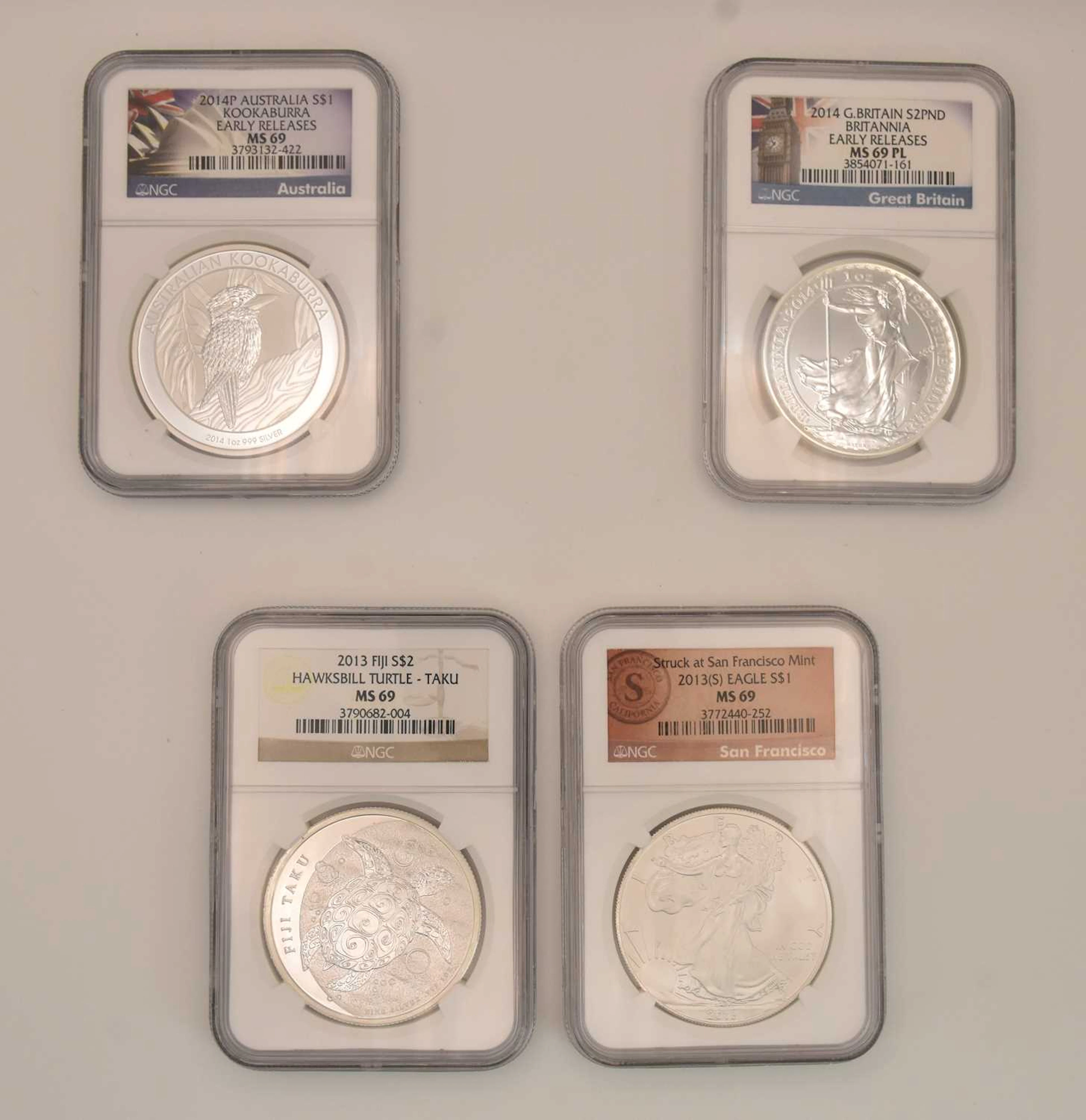 Four NGC encapsulated certified silver proof coins