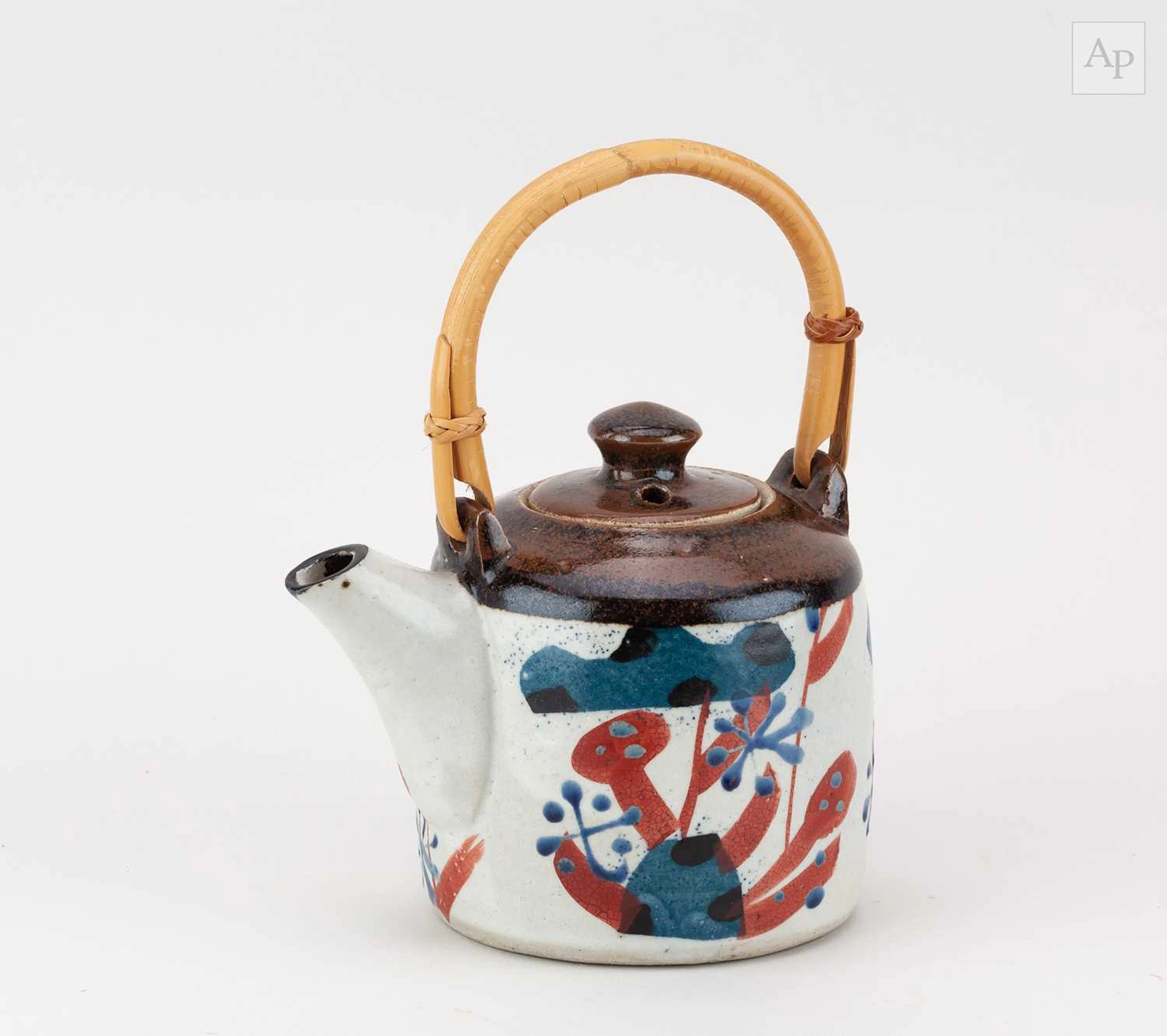 JOHN MALTBY (1936-2020); a stoneware teapot with cane...