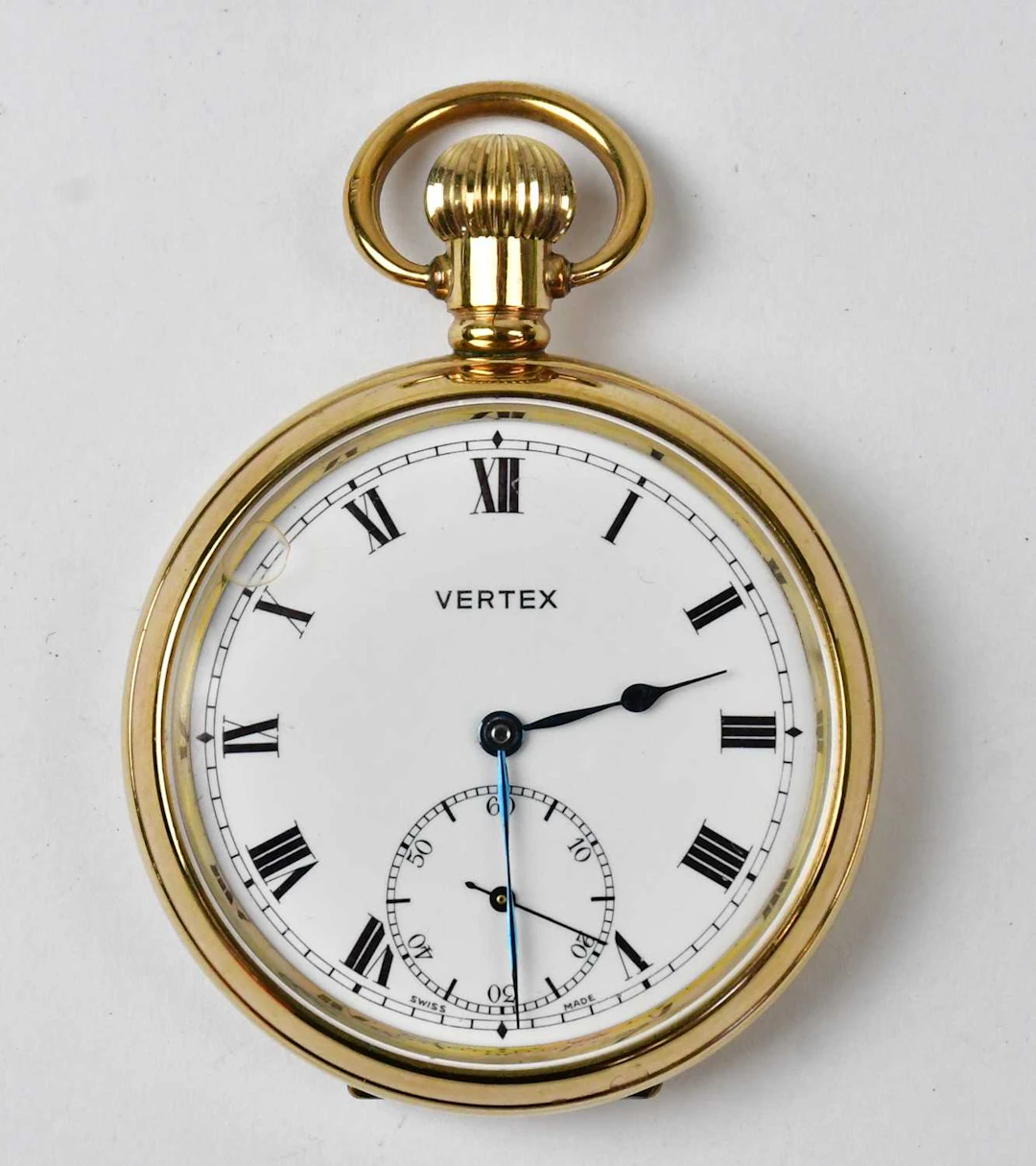 VERTEX; a gold-plated open face crown wind pocklet watch