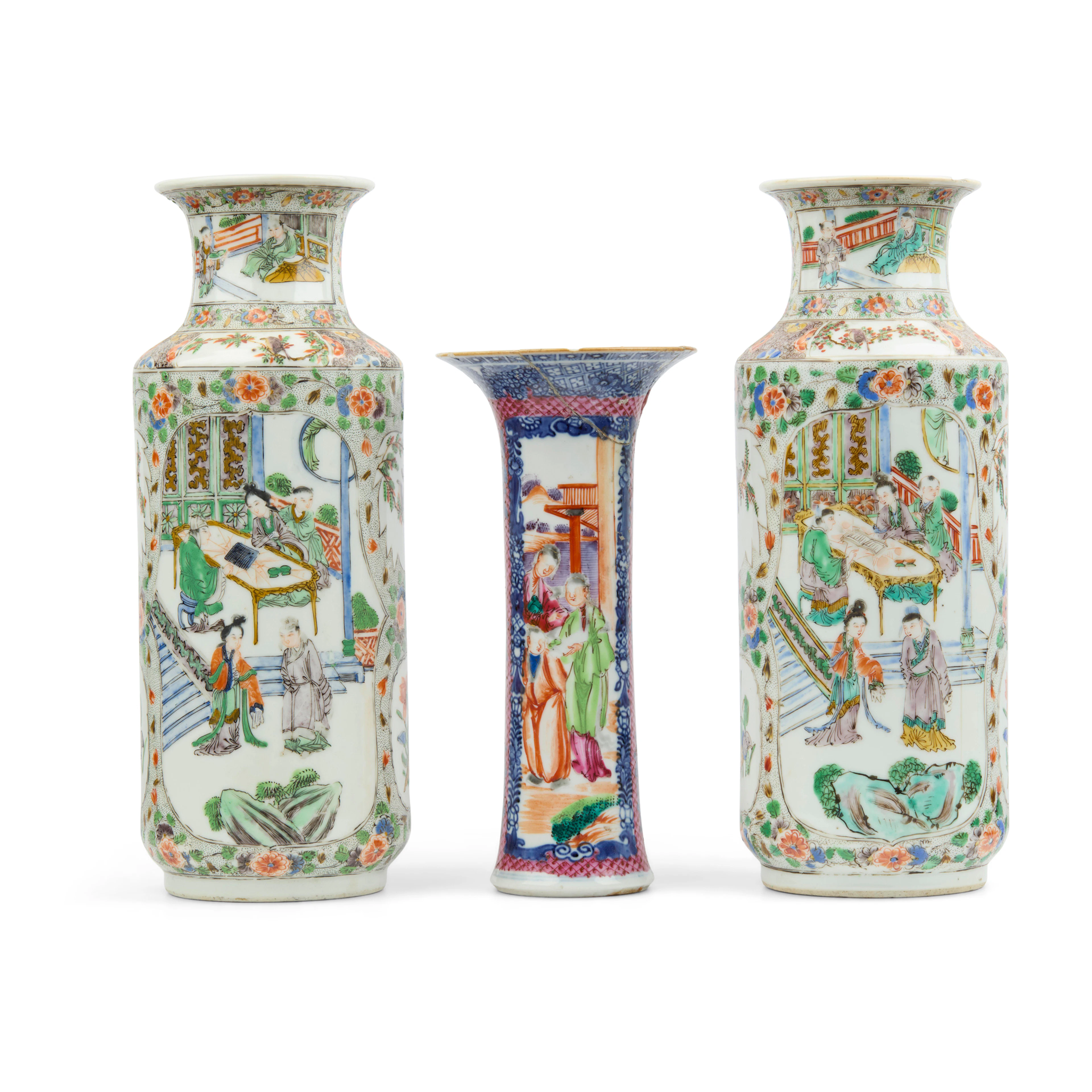 GROUP OF THREE CHINESE 'FIGURAL' PORCELAIN VASES