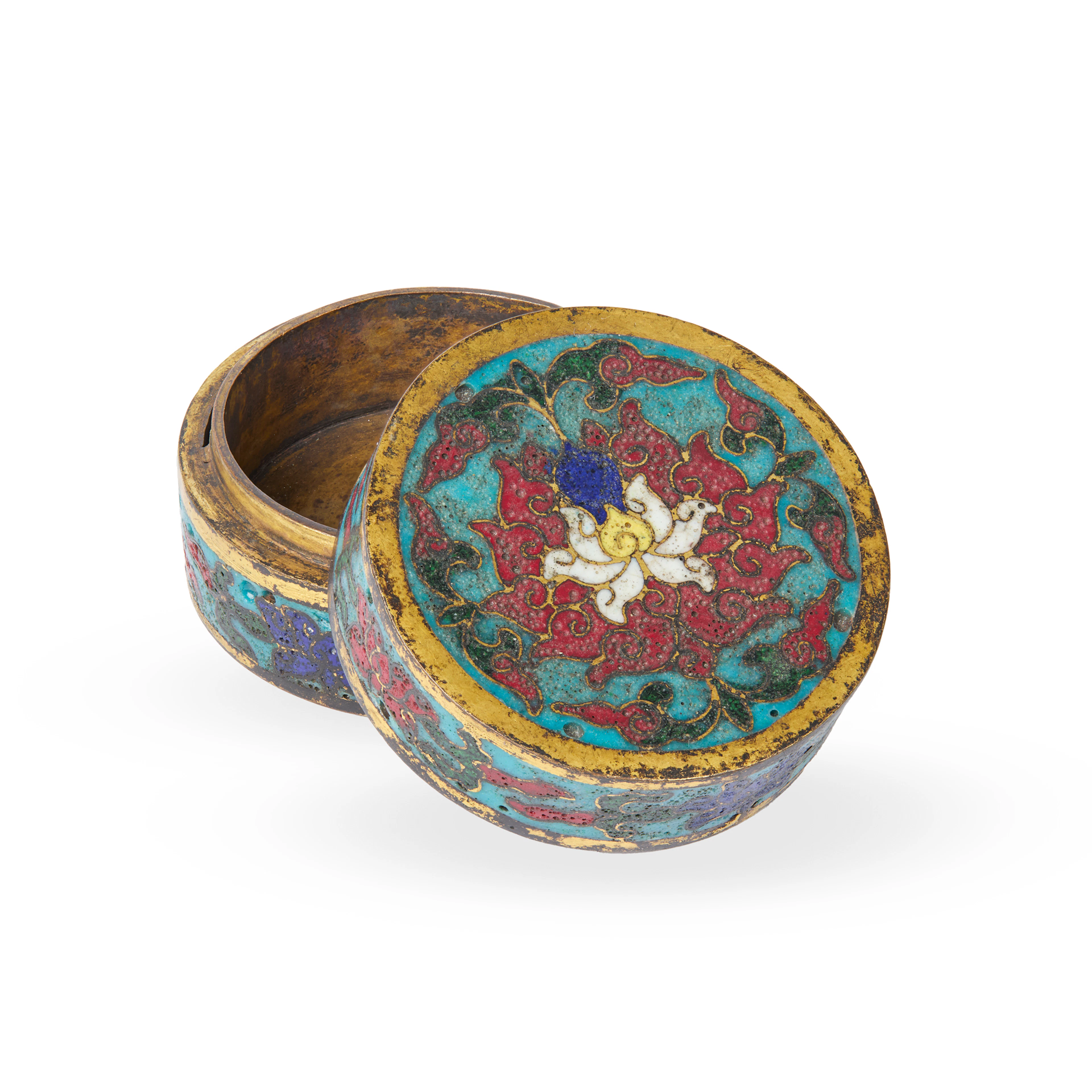 [INCENSE CULTURE] SMALL CHINESE CLOISONNÉ ENAMEL 'LOTUS' INCENSE BOX WITH COVER