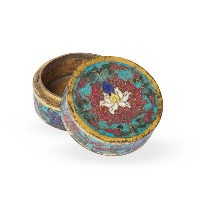 [INCENSE CULTURE] SMALL CHINESE CLOISONNÉ ENAMEL 'LOTUS' INCENSE BOX WITH COVER