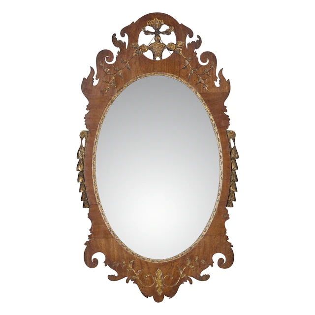 IRISH GEORGE III MAHOGANY AND PARCEL-GILT OVAL MIRROR
