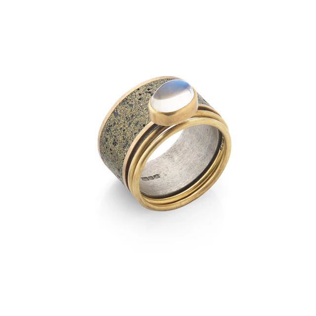 Wendy Ramshaw: A silver, gold and moonstone ring stack, 1996 and 2000