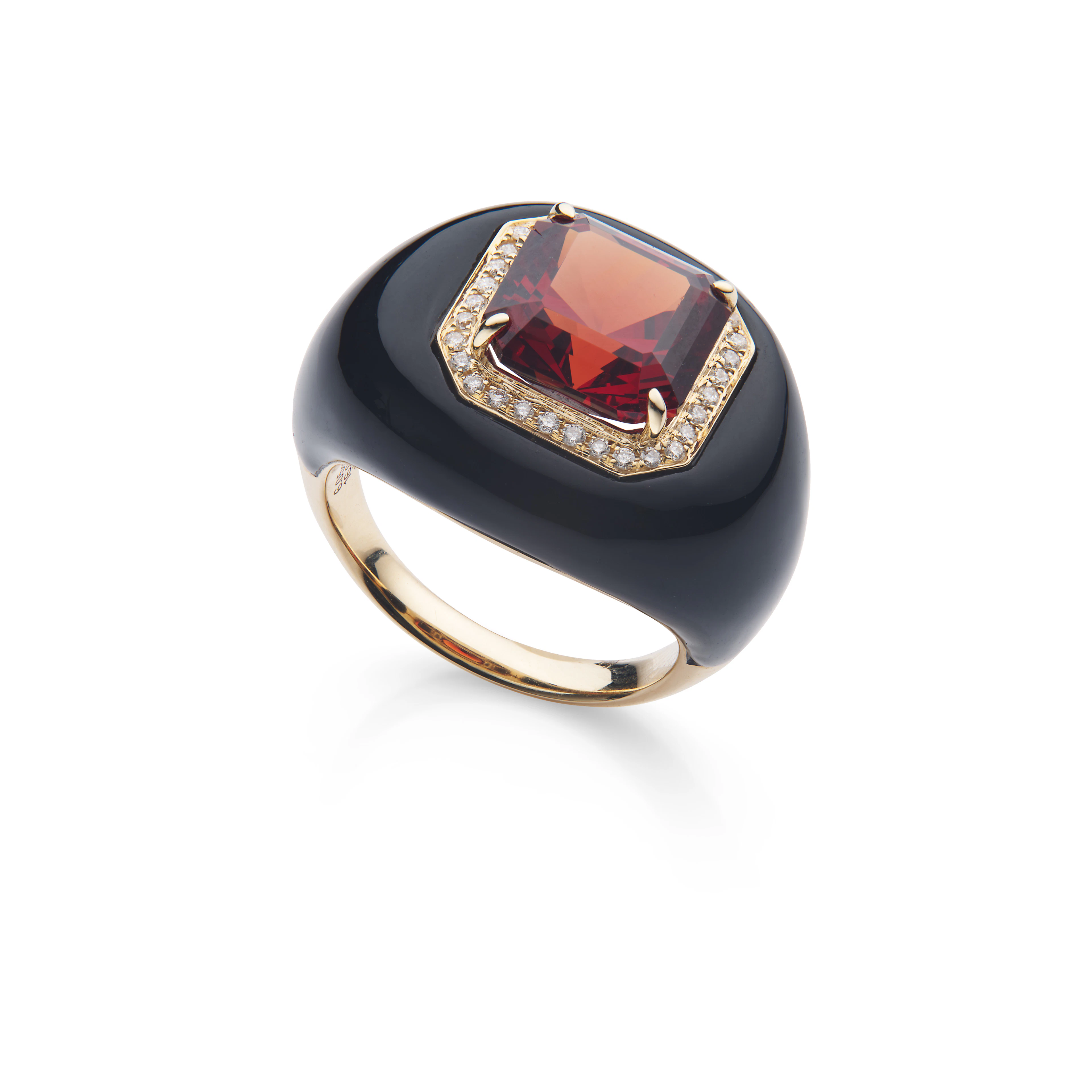 Fei Liu: A garnet, onyx and diamond bombé ring