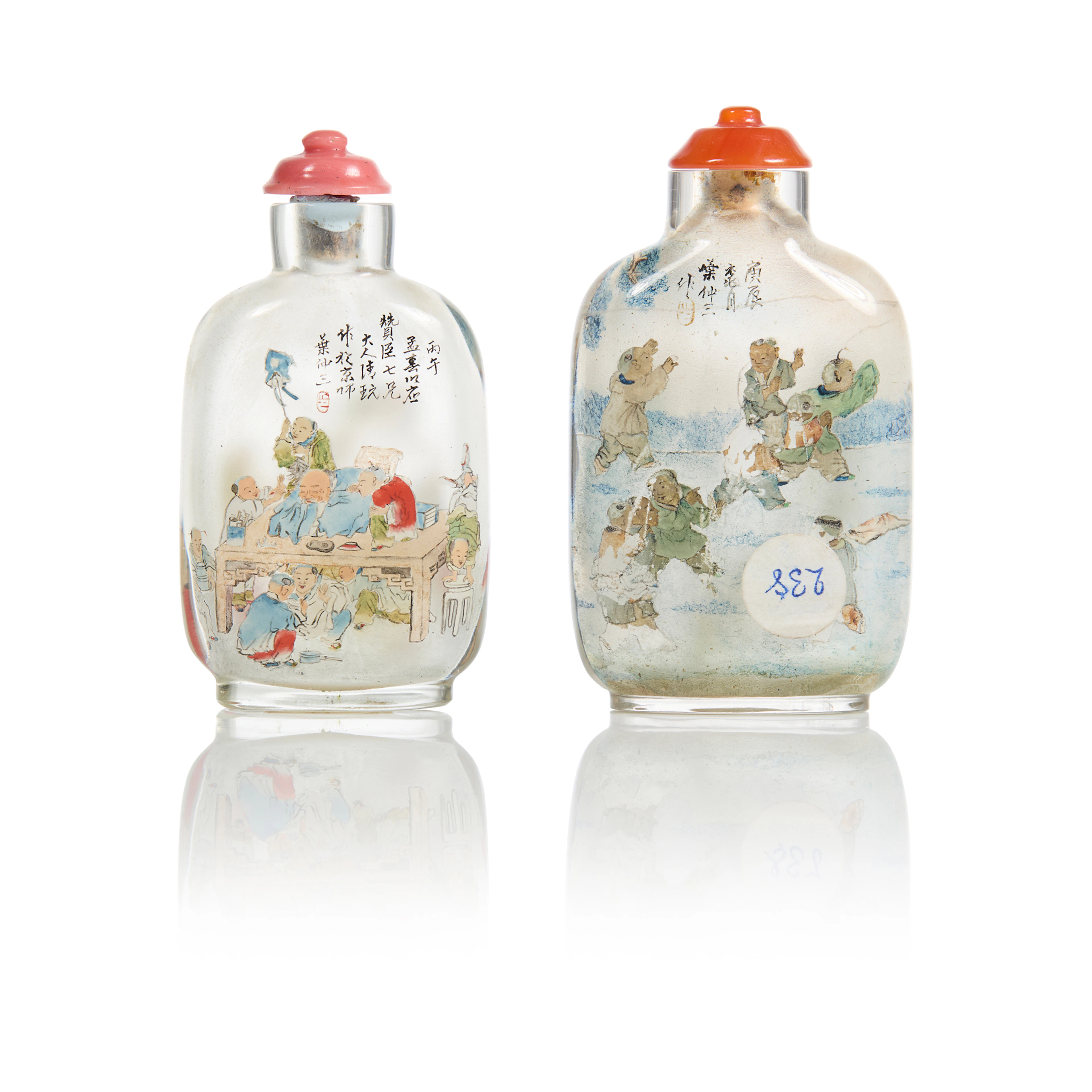 [PRIVATE ENGLISH COLLECTION] TWO CHINESE INSIDE-PAINTED 'BOYS AT PLAY'