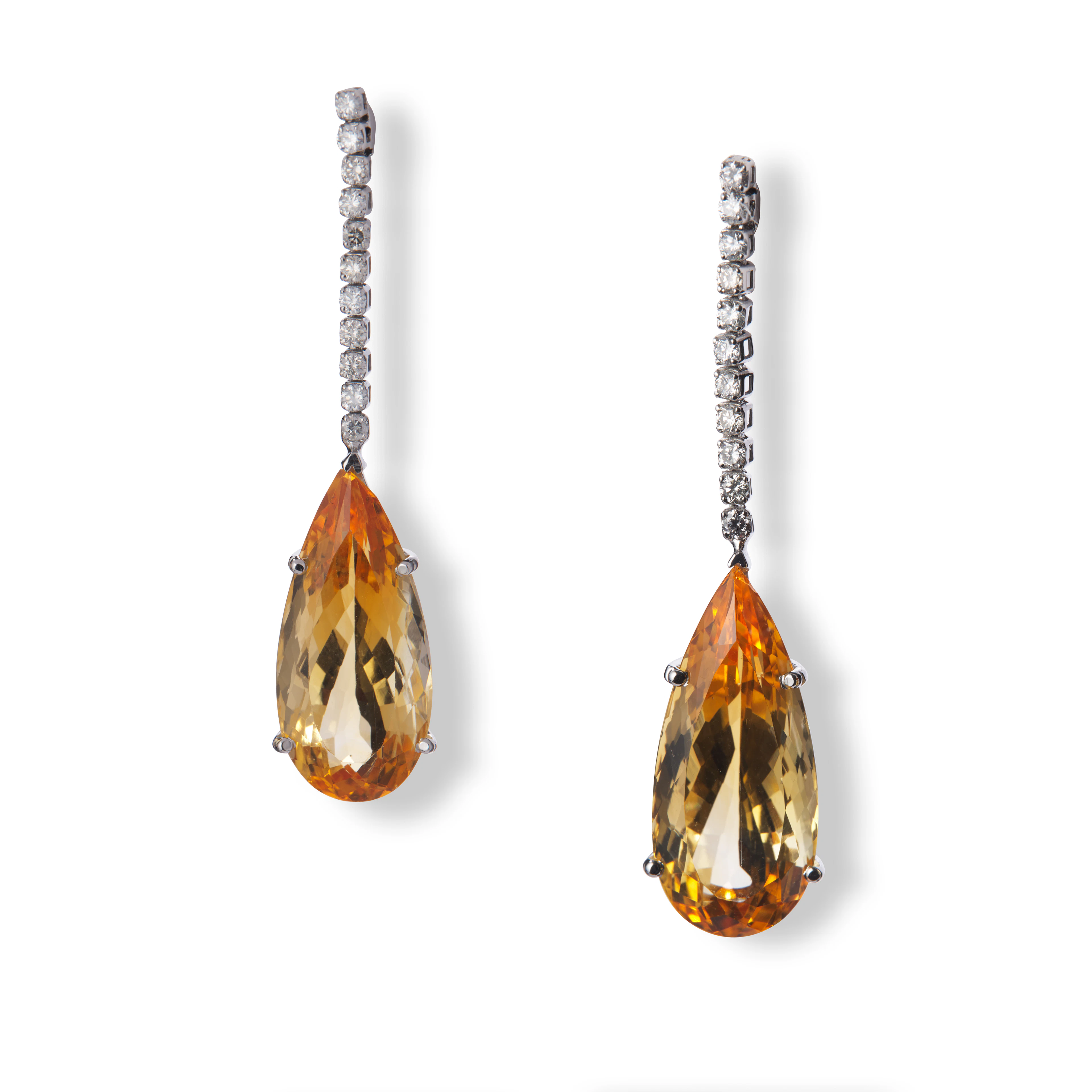 A pair of citrine and diamond pendent earrings