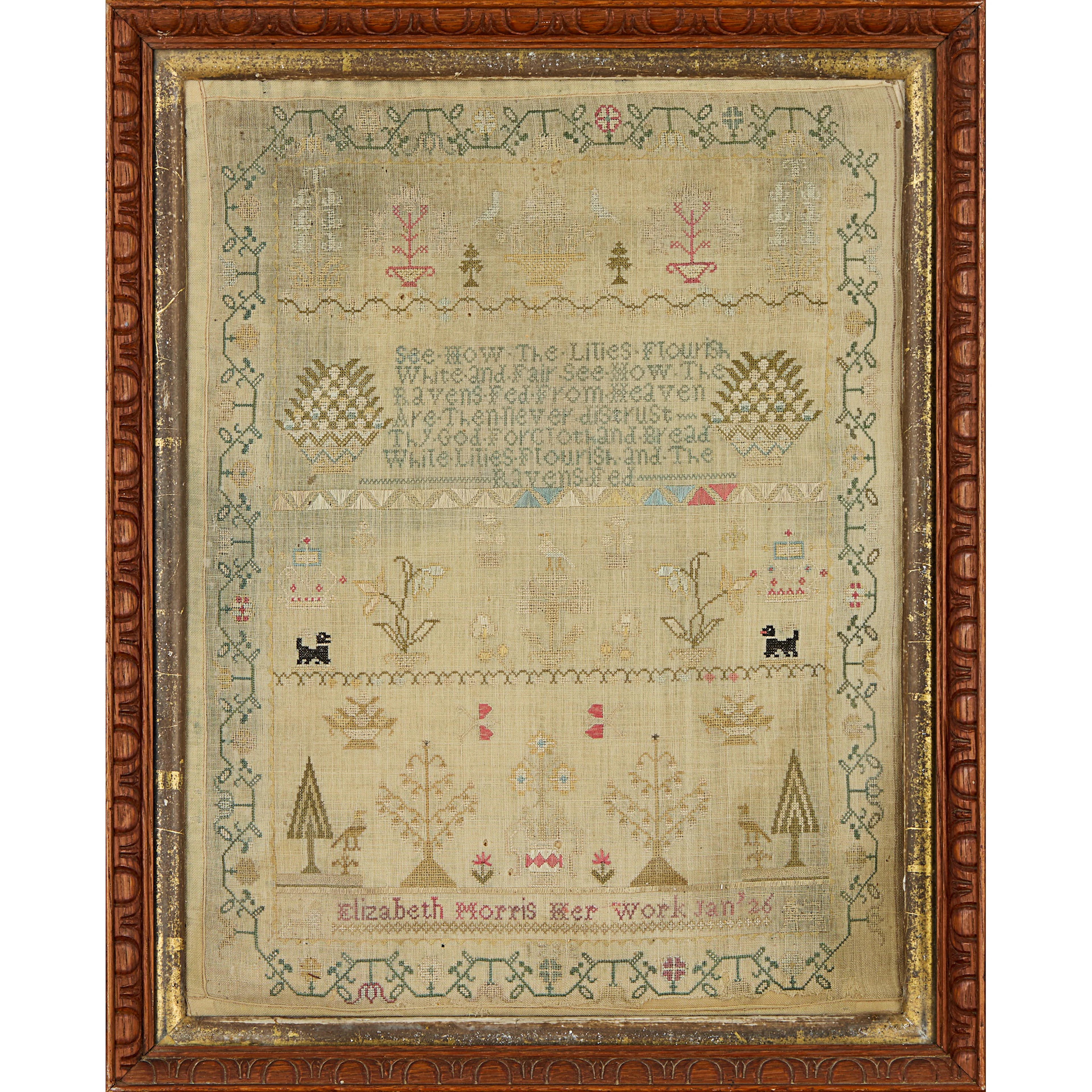 GEORGE IV NEEDLEWORK SAMPLER, BY ELIZABETH MORRIS