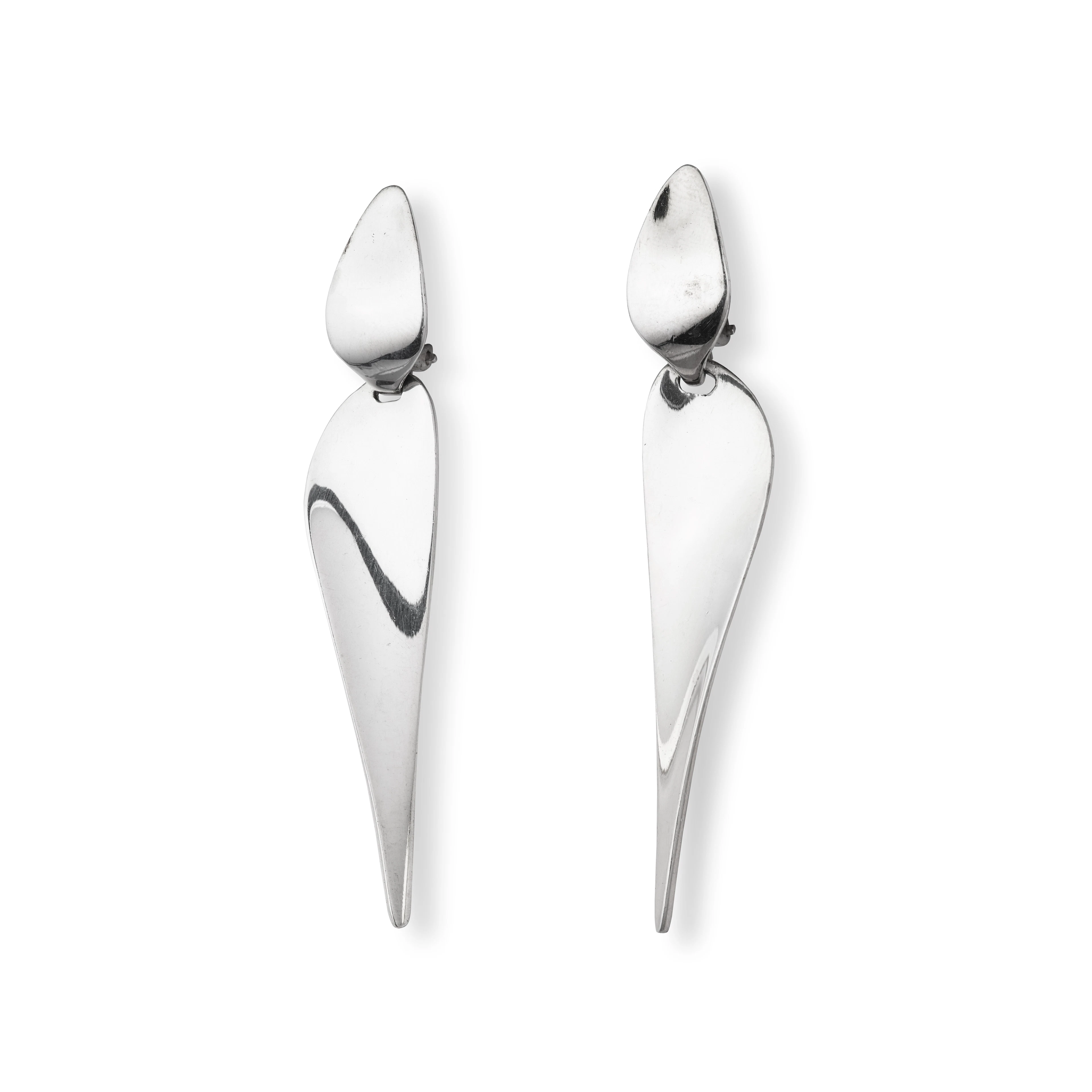 Nanna Ditzel for Georg Jensen: A pair of silver pendent earclips, 1996