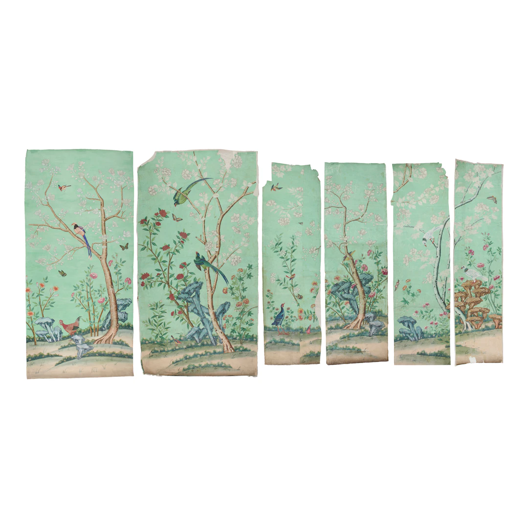 SET OF SEVENTEEN CHINESE EXPORT PAINTED WALLPAPER PANELS