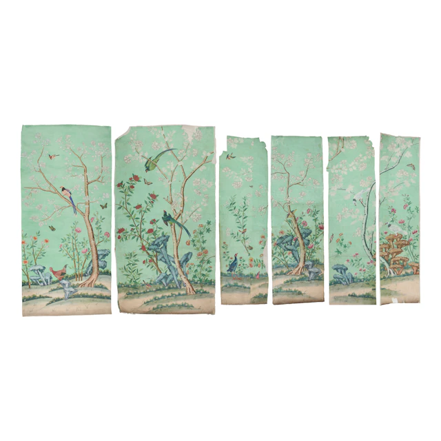 SET OF SEVENTEEN CHINESE EXPORT PAINTED WALLPAPER PANELS