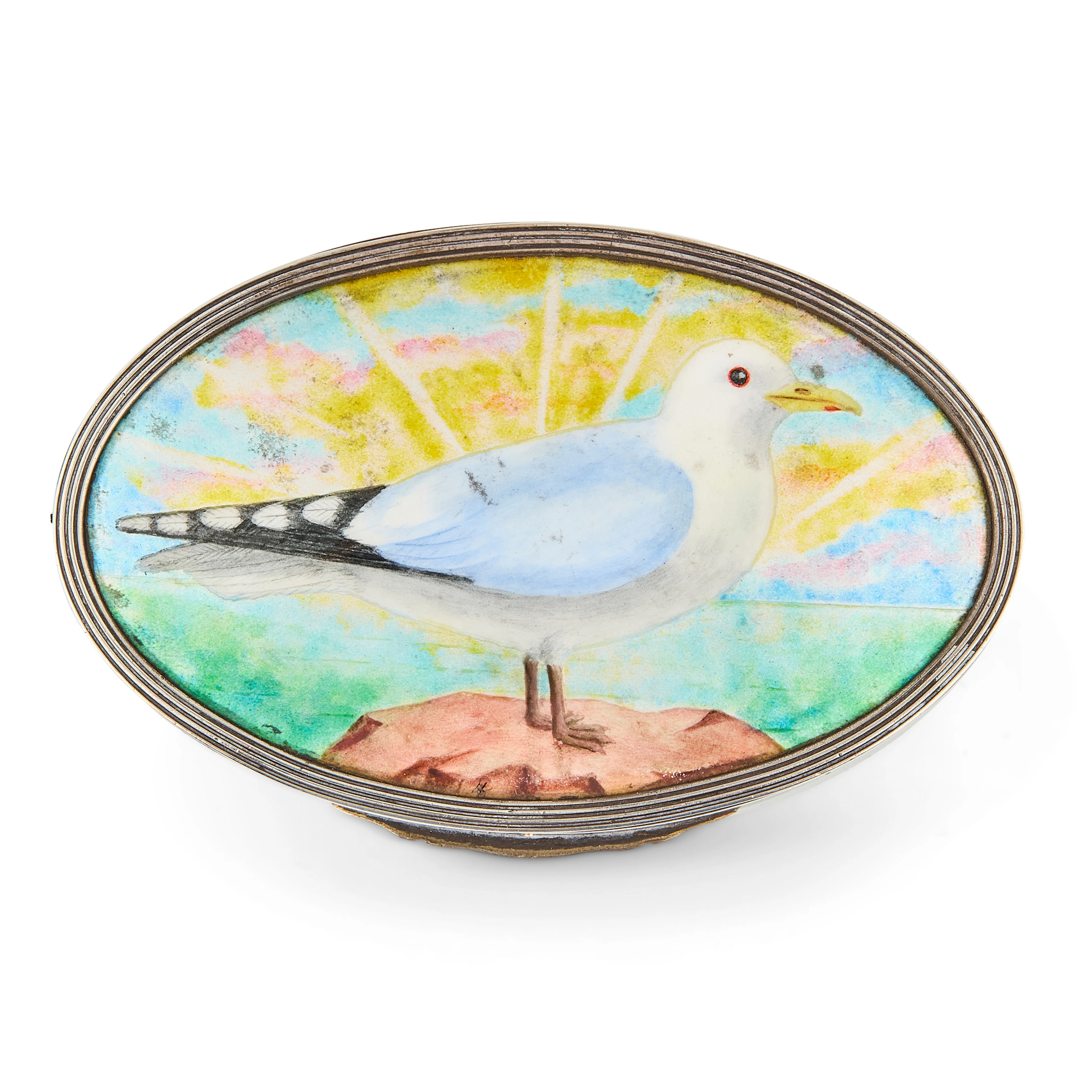 LATE VICTORIAN SILVER AND ENAMEL BOX, CHILD & CHILD