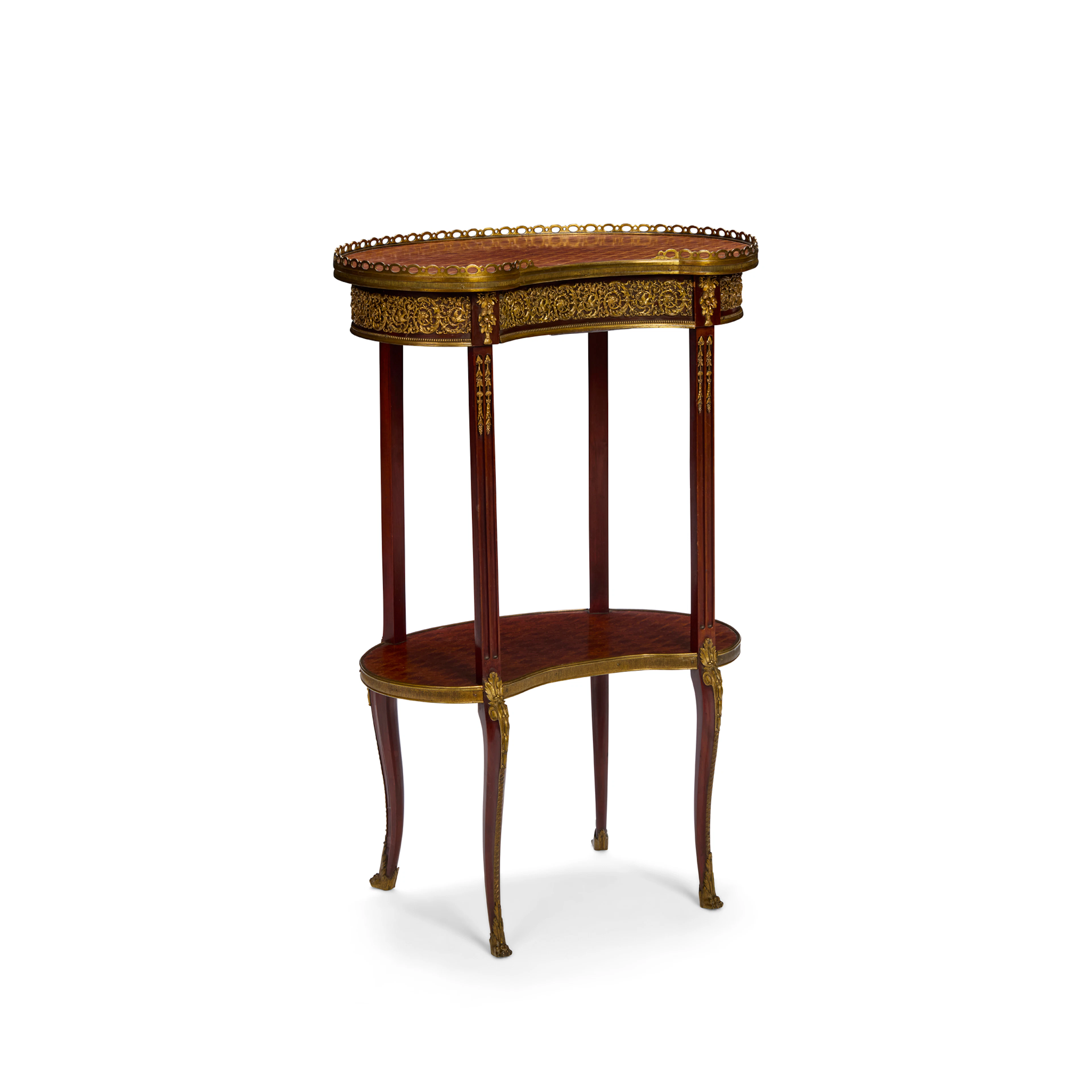 LOUIS XVI STYLE KINGWOOD, MAHOGANY AND PARQUETRY GILT MOUNTED OCCASIONAL TABLE