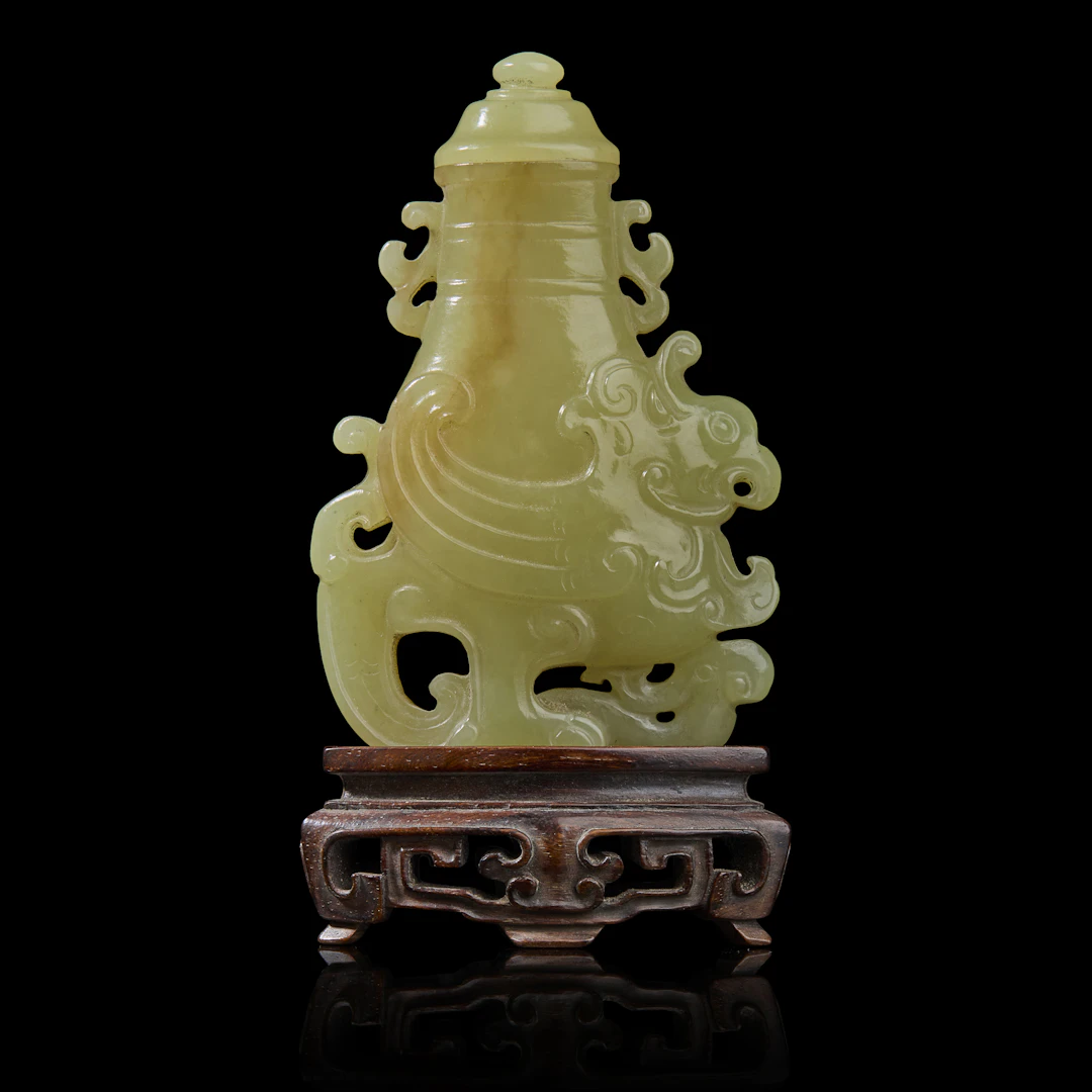 CHINESE YELLOW JADE 'PHOENIX' VASE WITH COVER