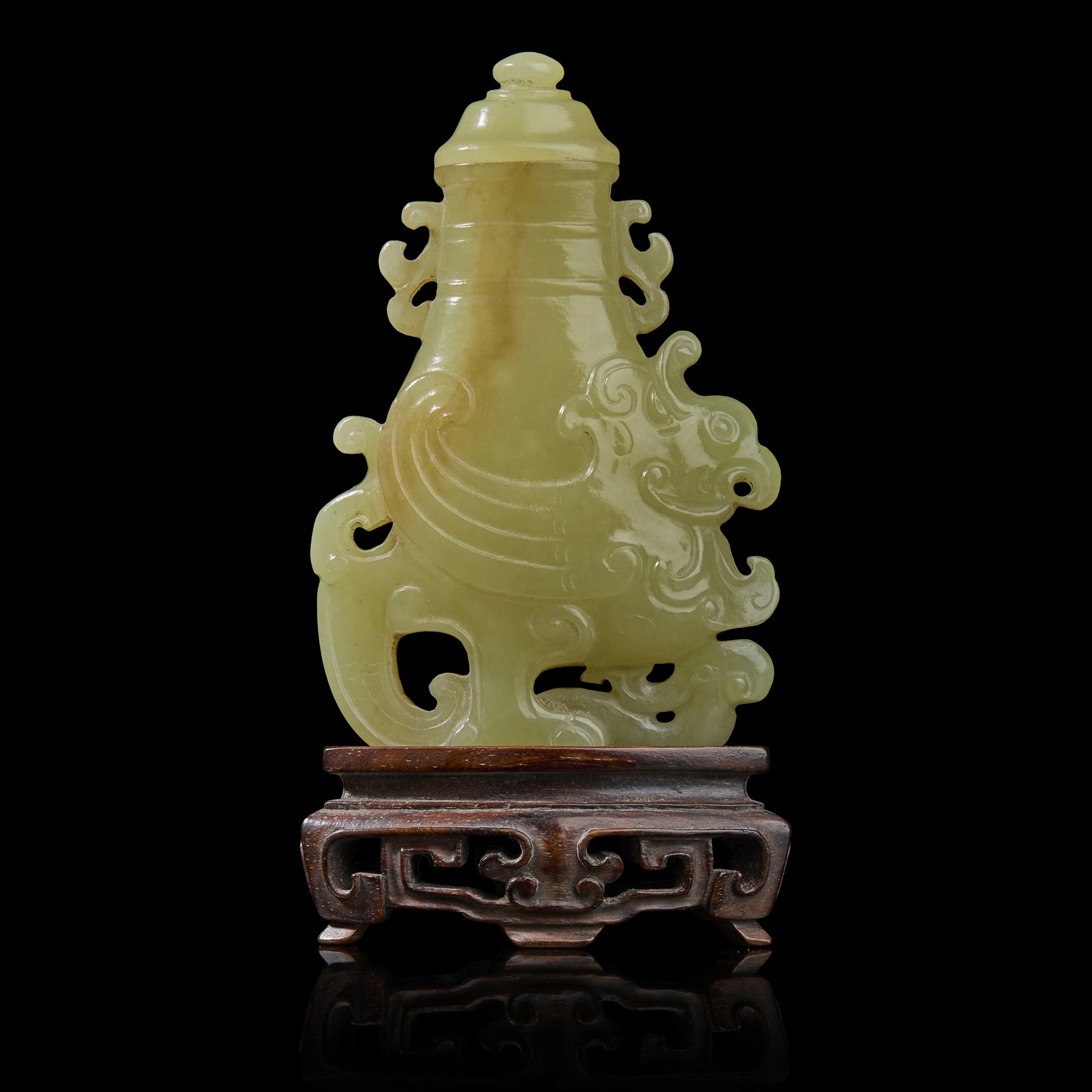 CHINESE YELLOW JADE 'PHOENIX' VASE WITH COVER
