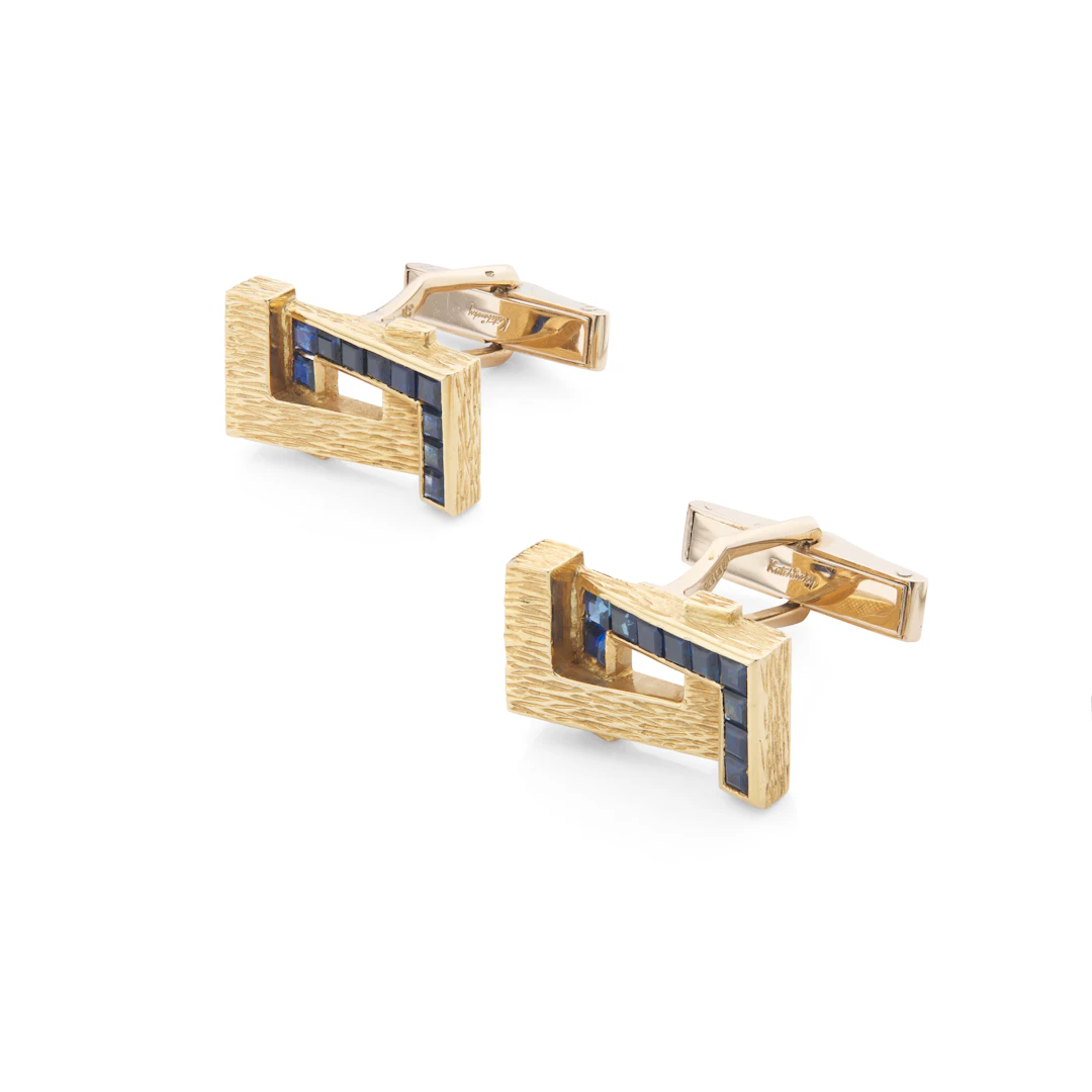 Kutchinsky: A pair of gold and sapphire cufflinks, 1964