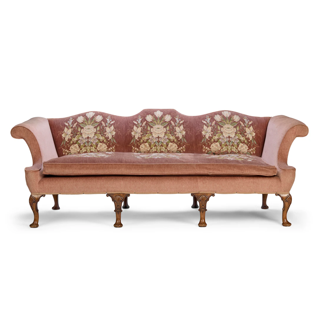 GEORGIAN STYLE WALNUT FRAMED THREE SEAT SOFA