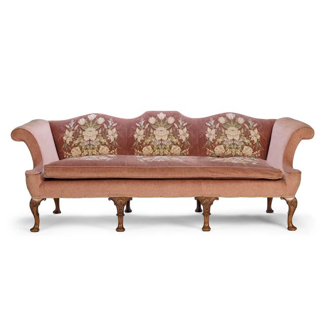 GEORGIAN STYLE WALNUT FRAMED THREE SEAT SOFA