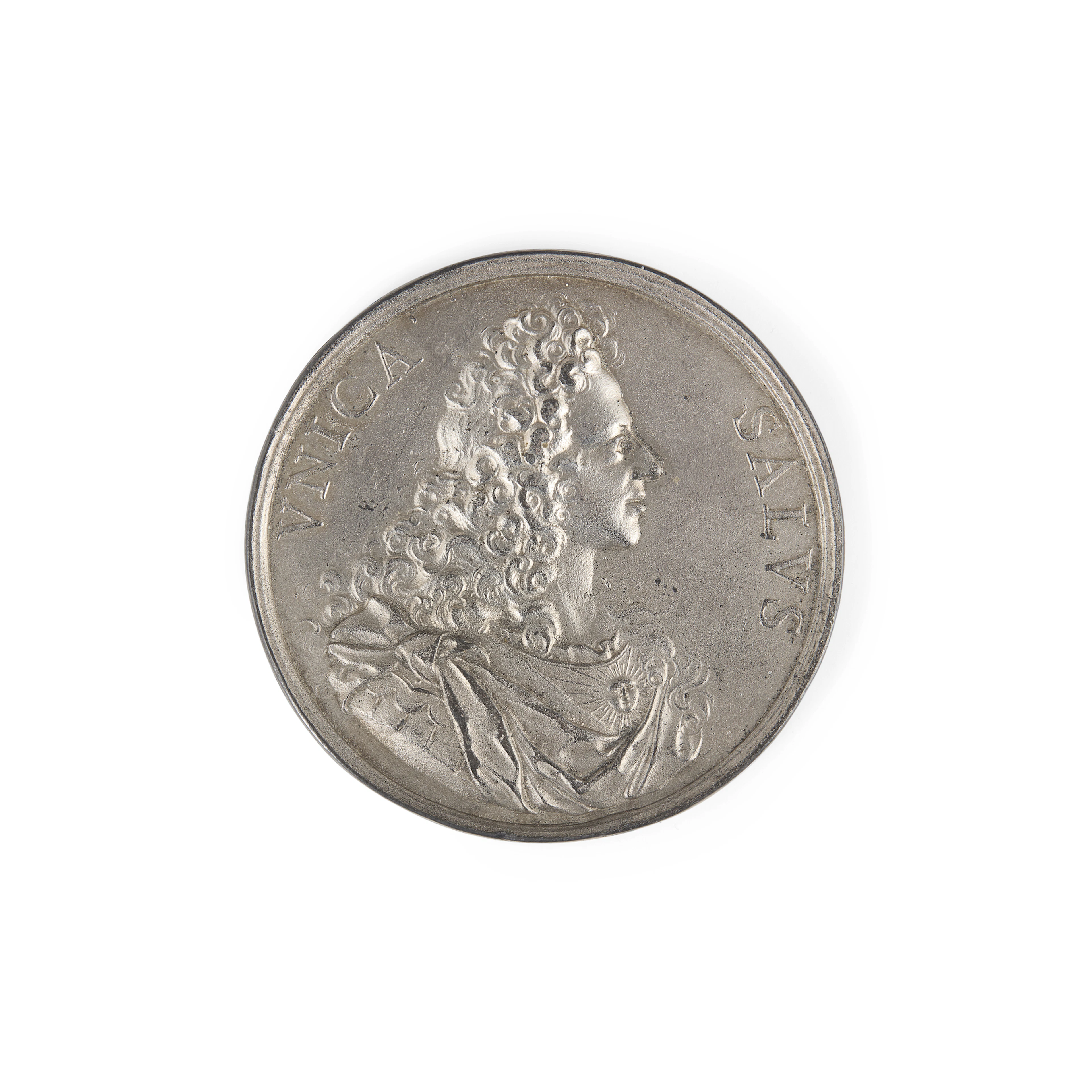 A PEWTER SOUTH SEA BUBBLE / APPEAL AGAINST THE HOUSE OF HANOVER MEDALLION