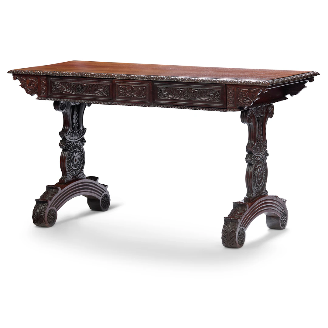 WILLIAM IV ANGLO-INDIAN PADOUK LIBRARY TABLE