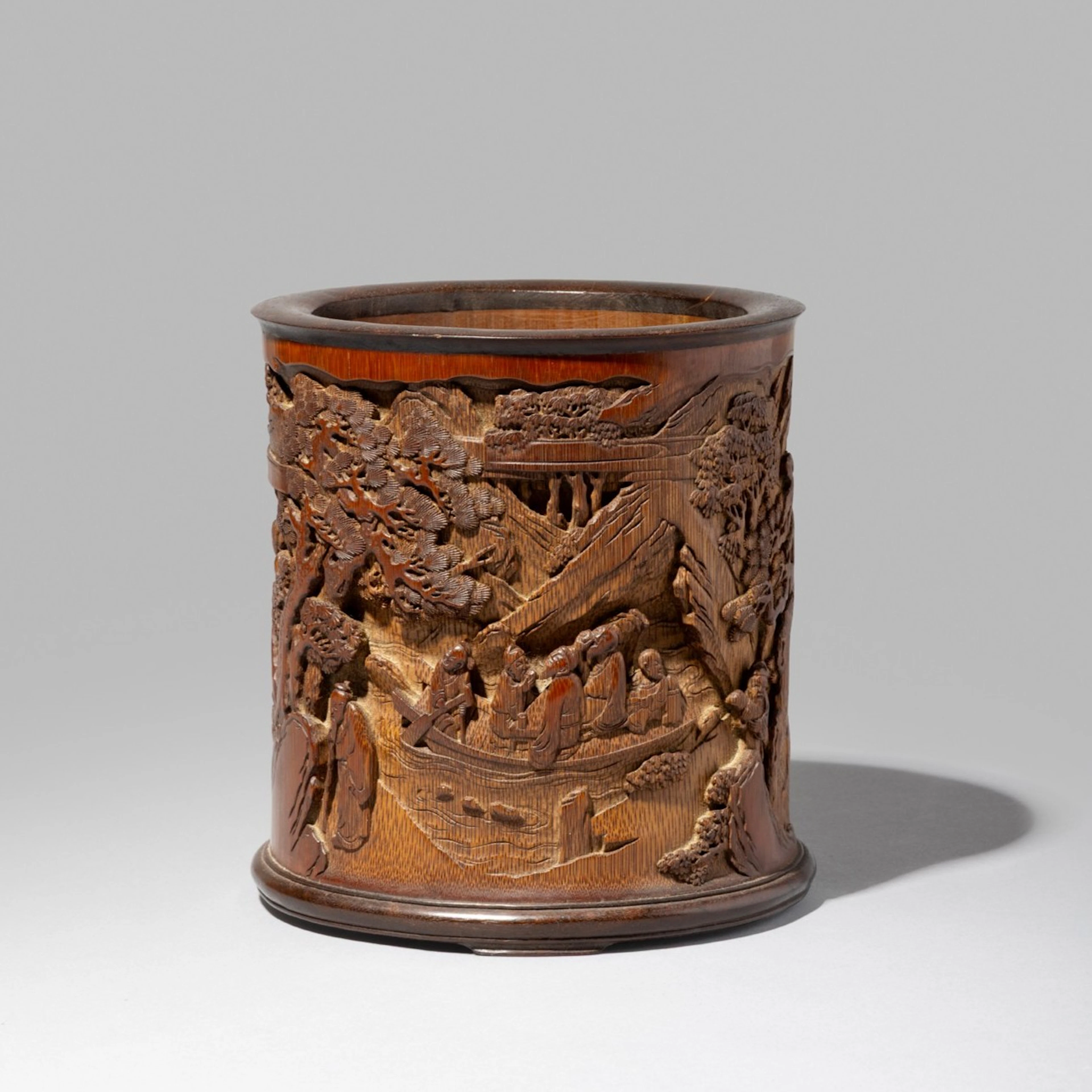 [PRIVATE COLLECTION, PARIS] CHINESE FINELY CARVED BAMBOO 'RED CLIFF' BRUSH POT